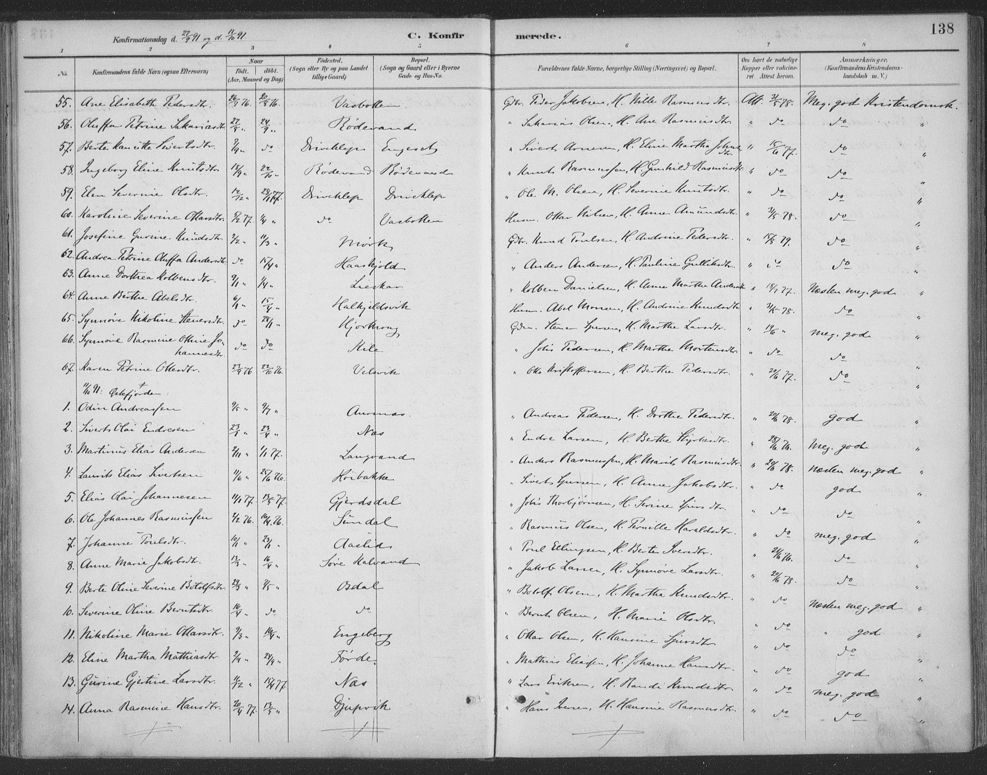 Ministerialprotokoller, klokkerbøker og fødselsregistre - Møre og Romsdal, AV/SAT-A-1454/511/L0142: Parish register (official) no. 511A09, 1891-1905, p. 138