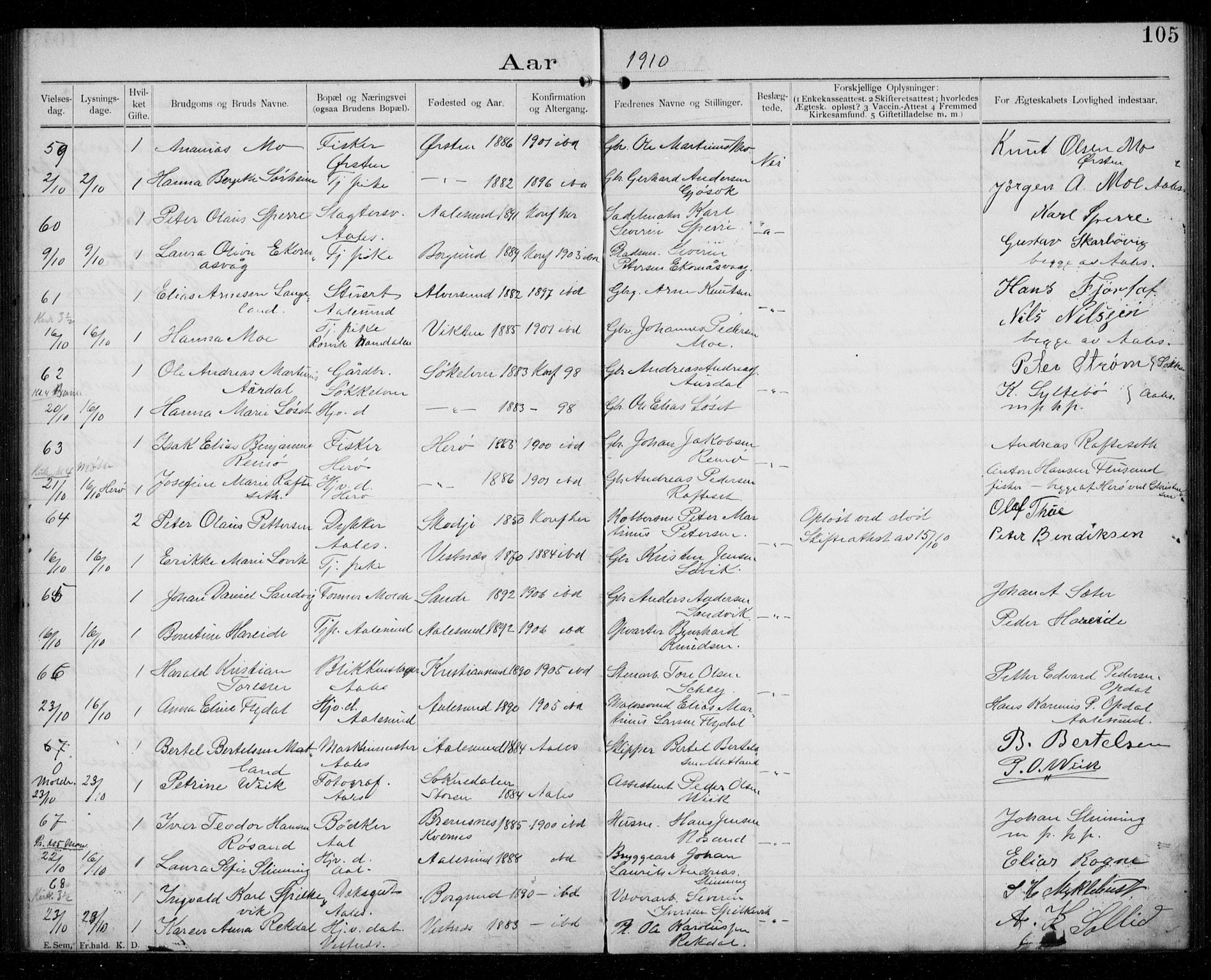 Ministerialprotokoller, klokkerbøker og fødselsregistre - Møre og Romsdal, AV/SAT-A-1454/529/L0458: Banns register no. 529A08, 1901-1918, p. 105