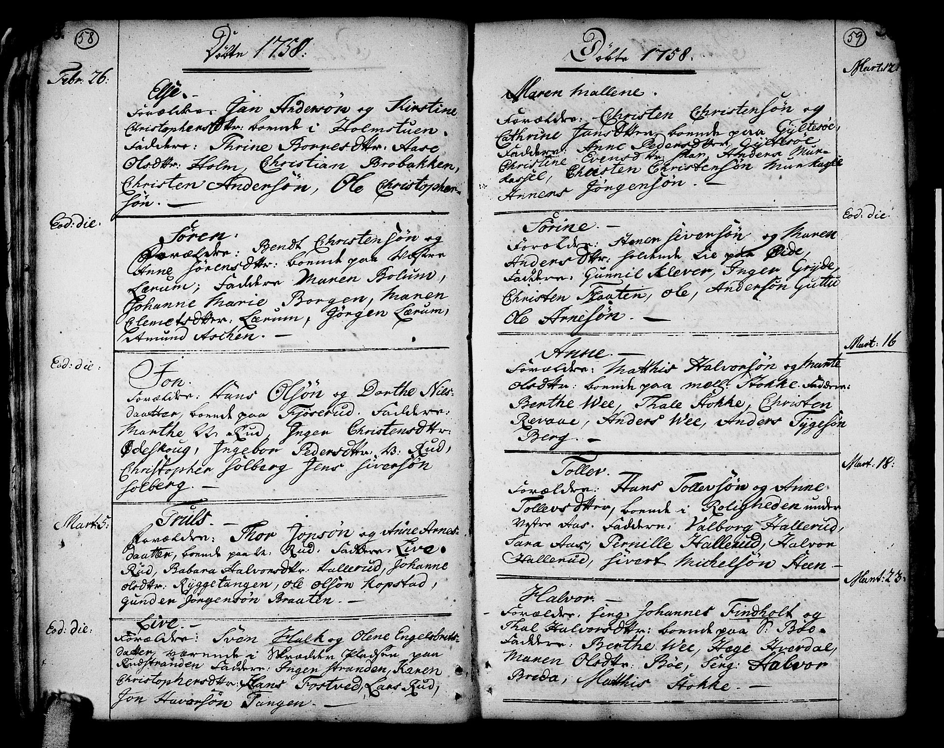 Sande Kirkebøker, AV/SAKO-A-53/F/Fa/L0001: Parish register (official) no. 1, 1753-1803, p. 58-59