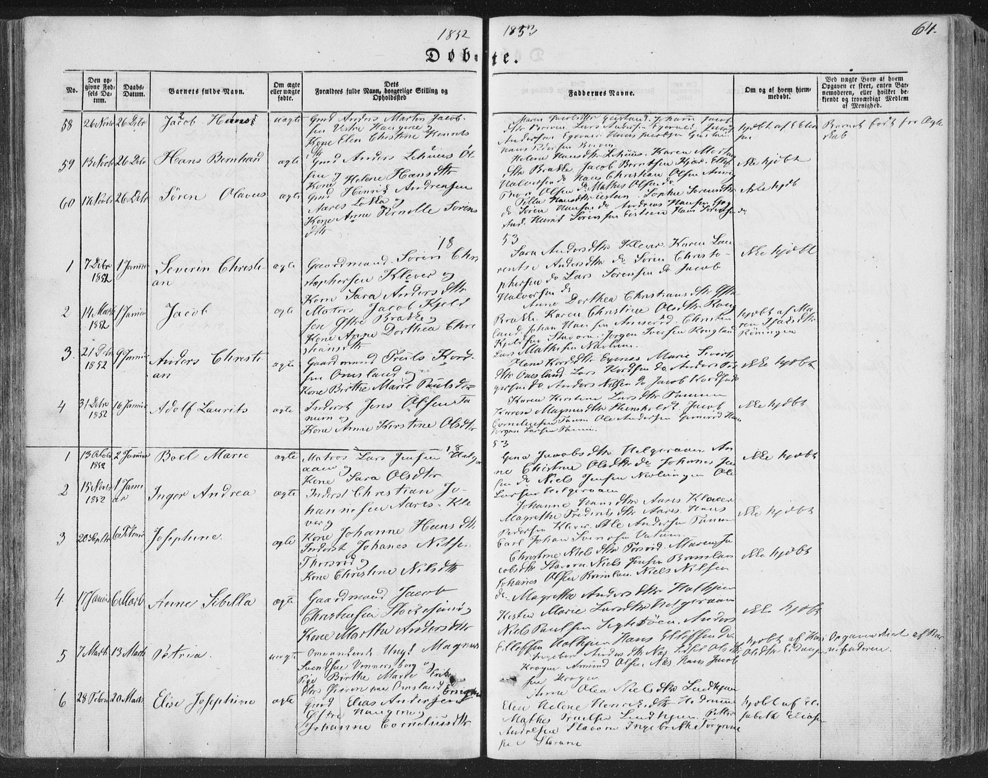 Brunlanes kirkebøker, SAKO/A-342/F/Fa/L0004: Parish register (official) no. I 4, 1846-1862, p. 64