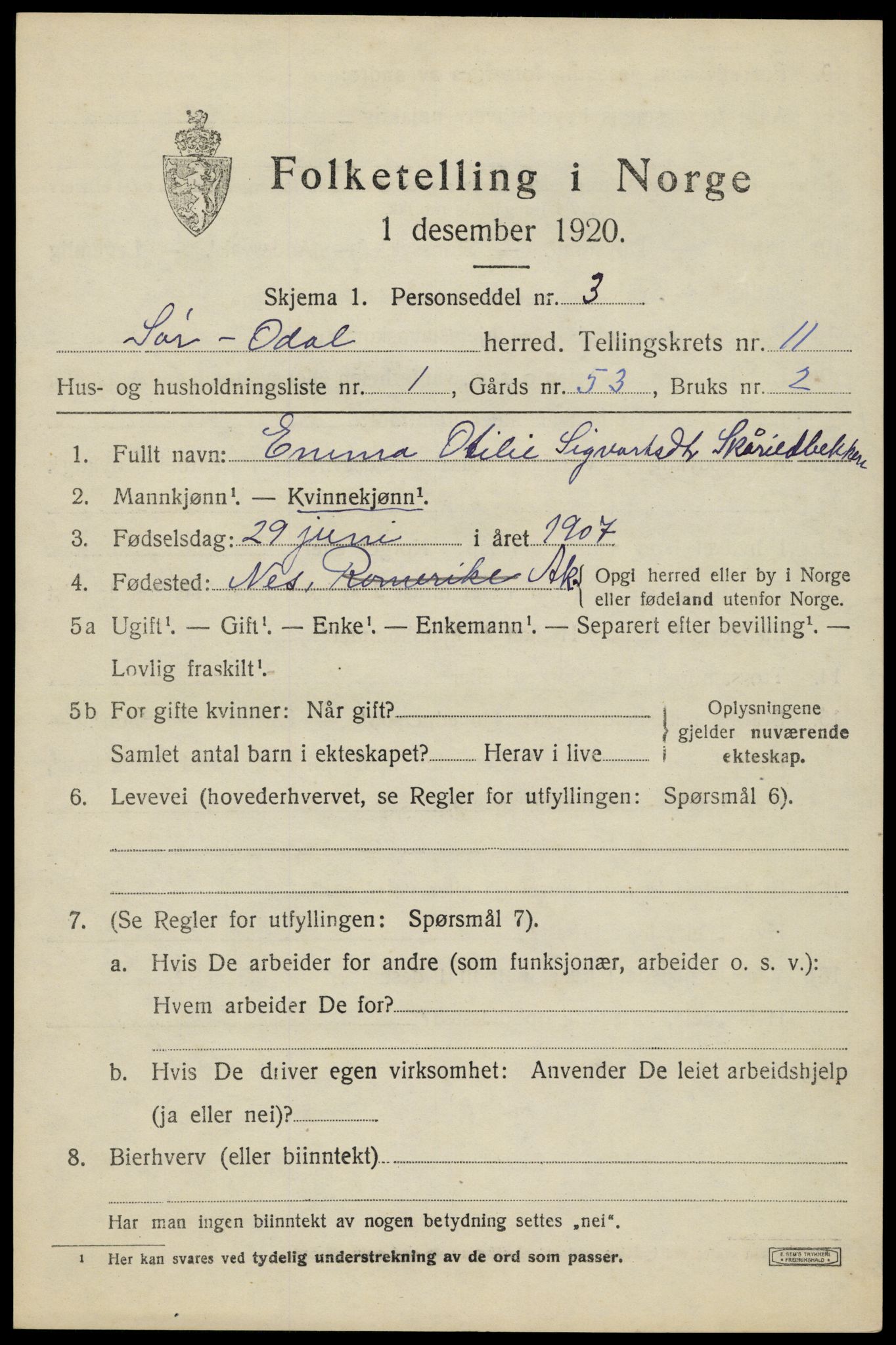 SAH, 1920 census for Sør-Odal, 1920, p. 11755