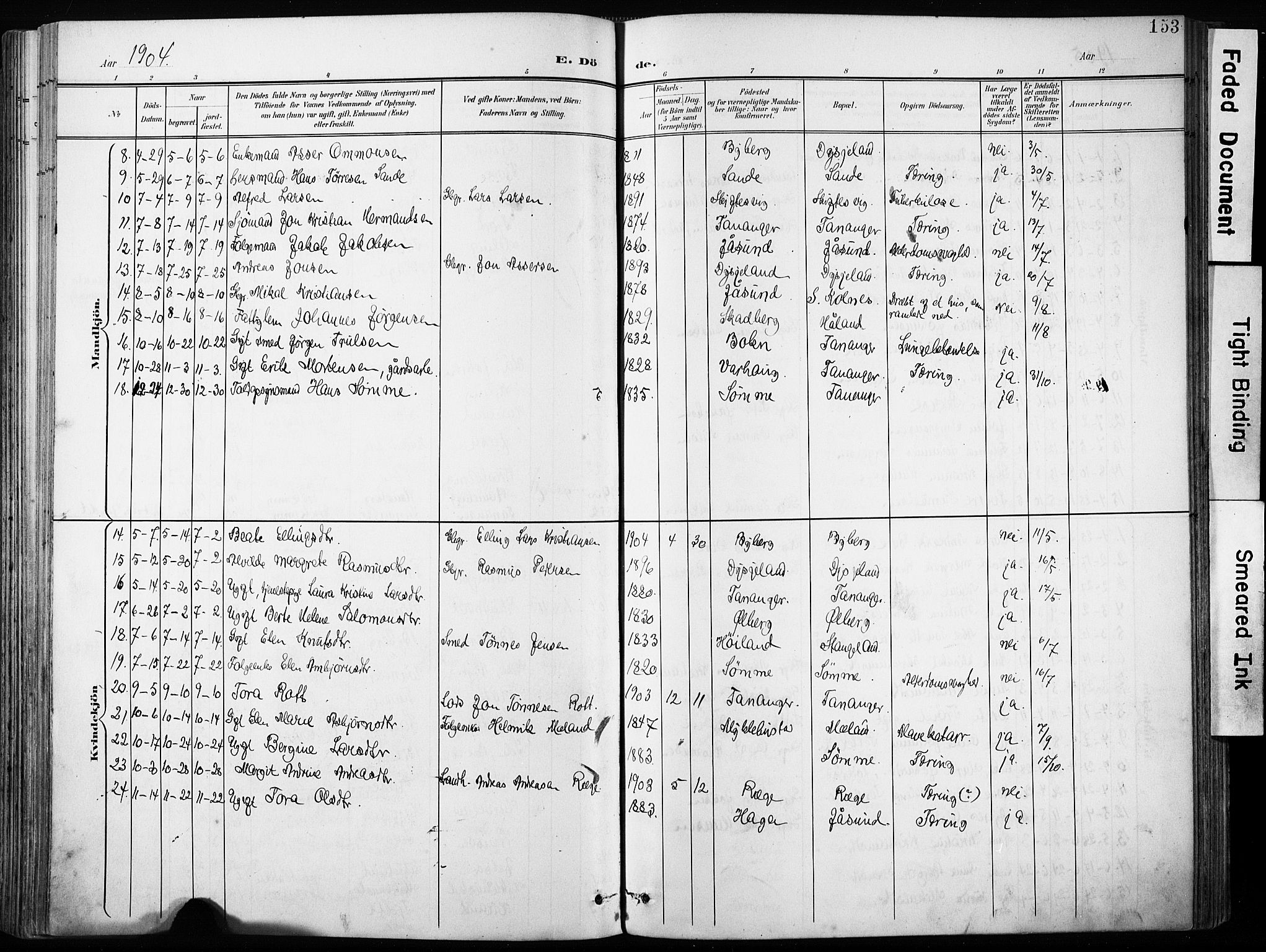 Håland sokneprestkontor, AV/SAST-A-101802/001/30BA/L0013: Parish register (official) no. A 12, 1901-1913, p. 153