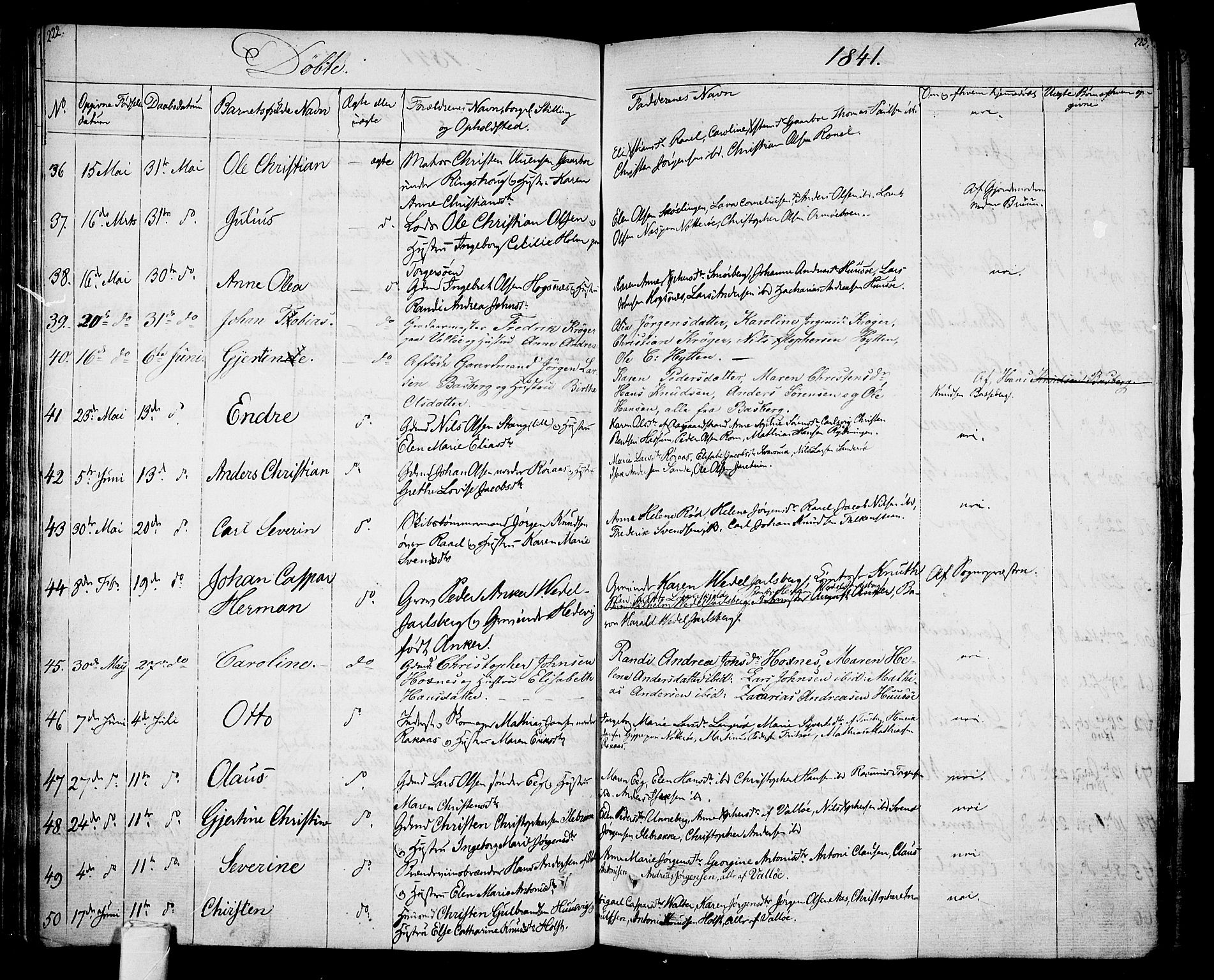 Sem kirkebøker, SAKO/A-5/F/Fa/L0005: Parish register (official) no. I 5, 1825-1842, p. 222-223