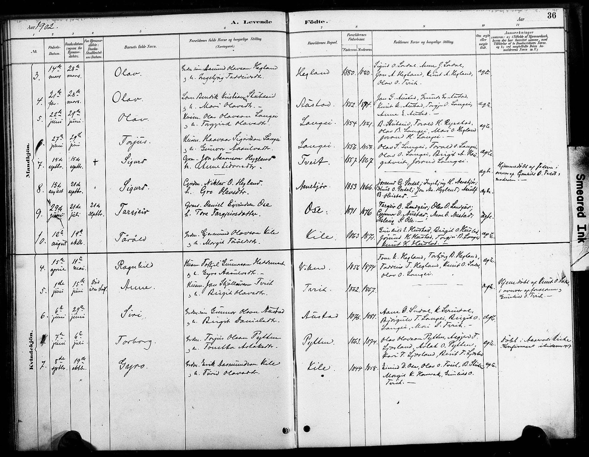 Bygland sokneprestkontor, AV/SAK-1111-0006/F/Fa/Faa/L0001: Parish register (official) no. A 1, 1885-1908, p. 36