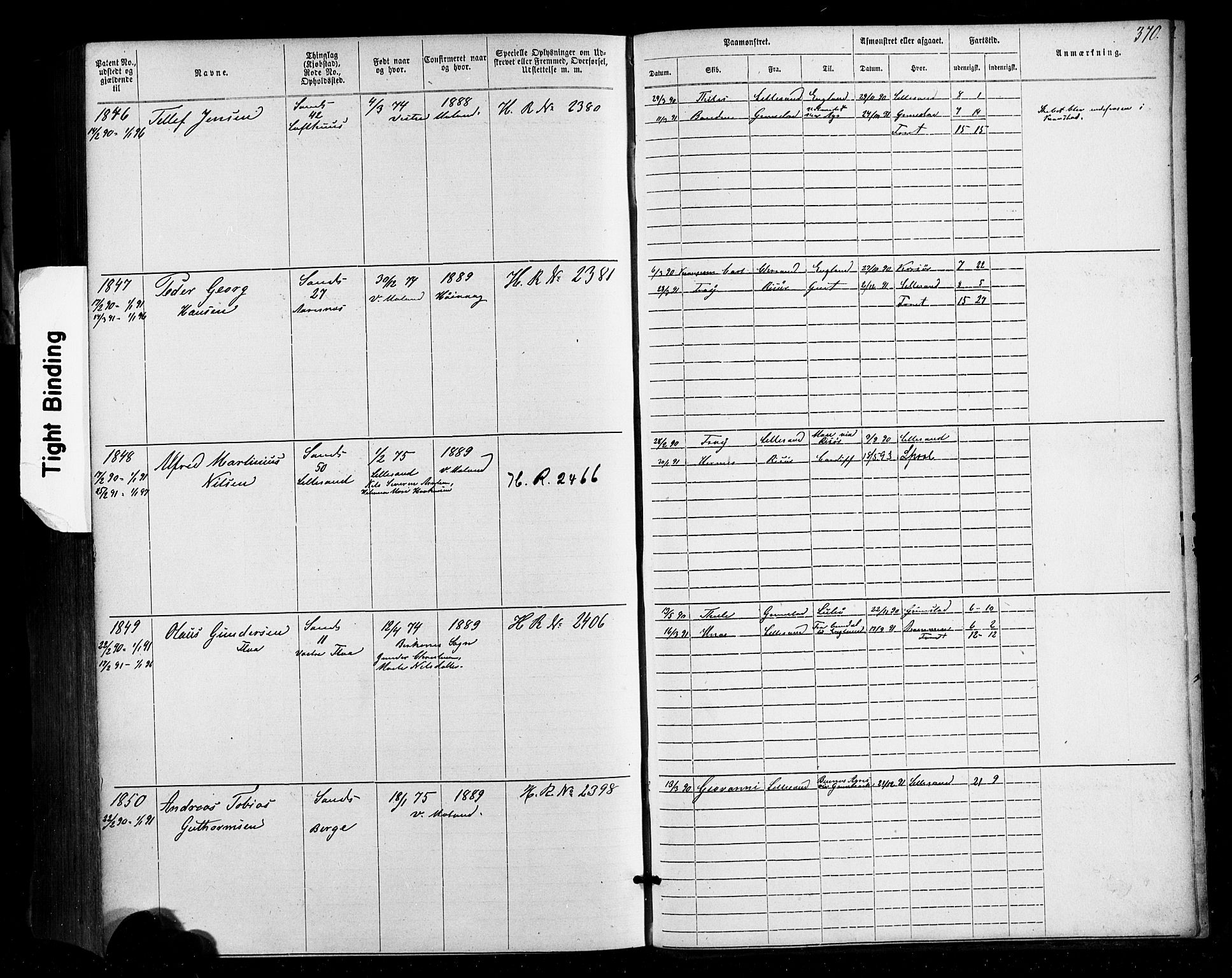Lillesand mønstringskrets, SAK/2031-0014/F/Fa/L0002: Annotasjonsrulle nr 1-1910 med register, W-8, 1868-1891, p. 379