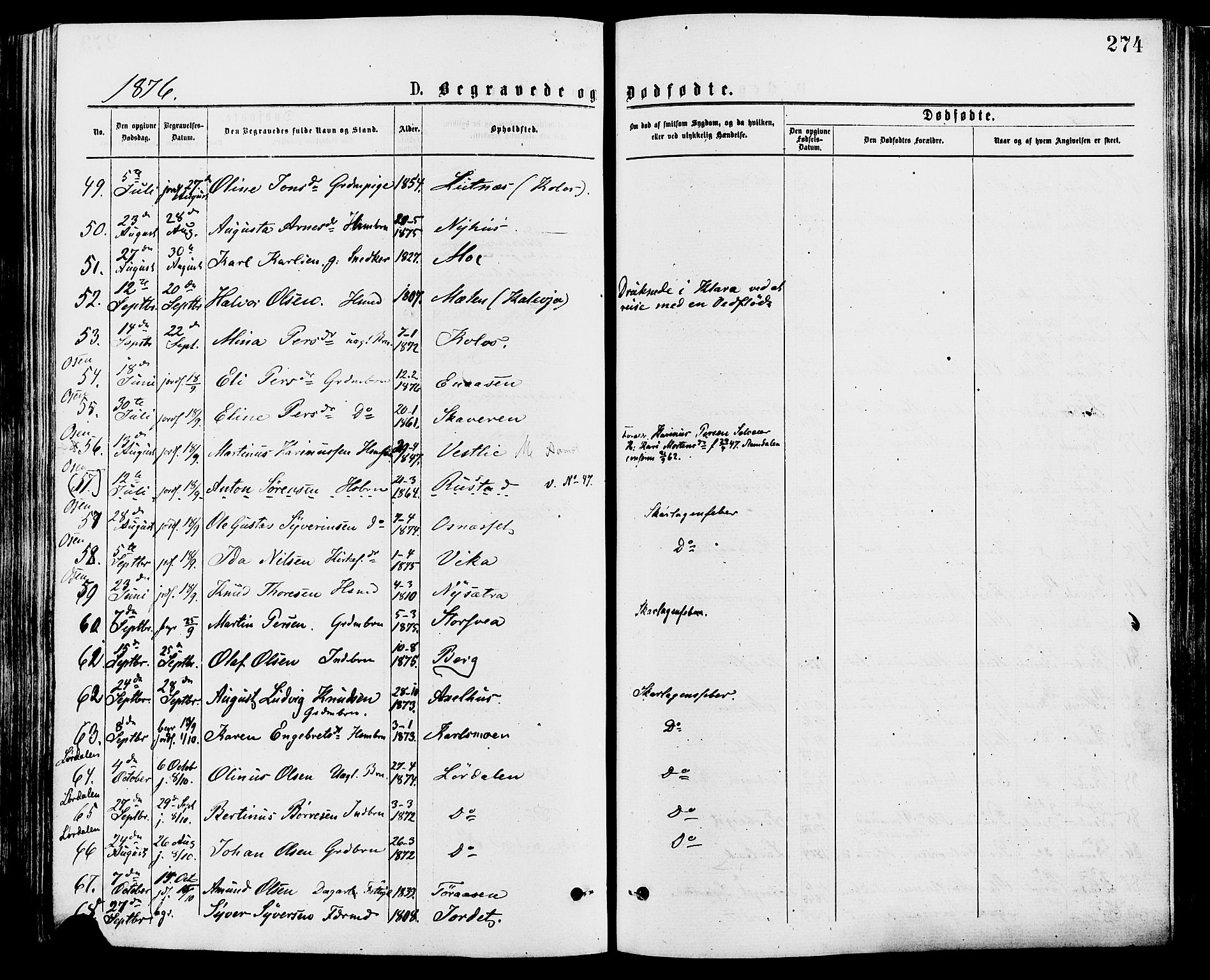 Trysil prestekontor, AV/SAH-PREST-046/H/Ha/Haa/L0007: Parish register (official) no. 7, 1874-1880, p. 274