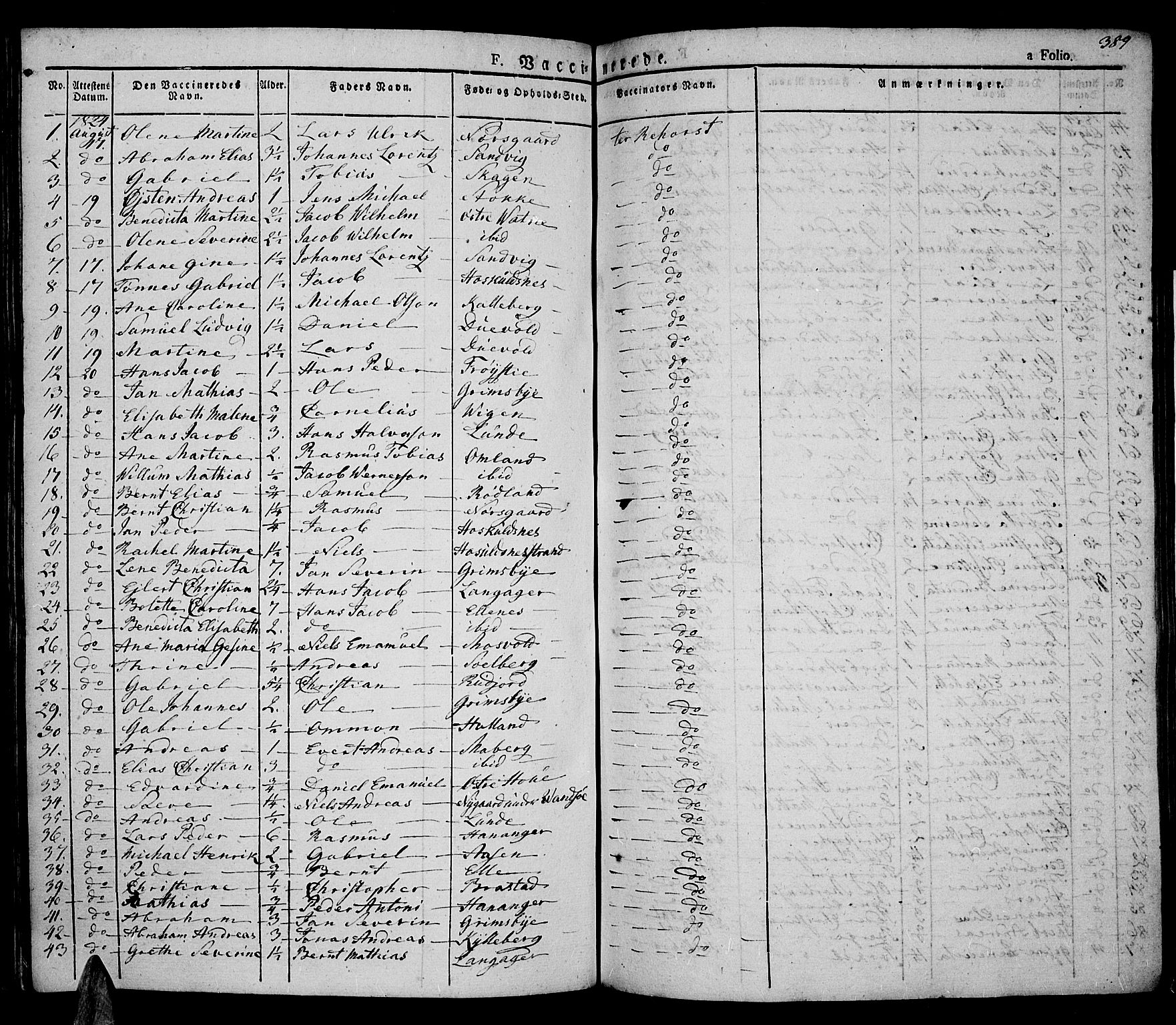 Lista sokneprestkontor, SAK/1111-0027/F/Fa/L0008: Parish register (official) no. A 8, 1823-1835, p. 389