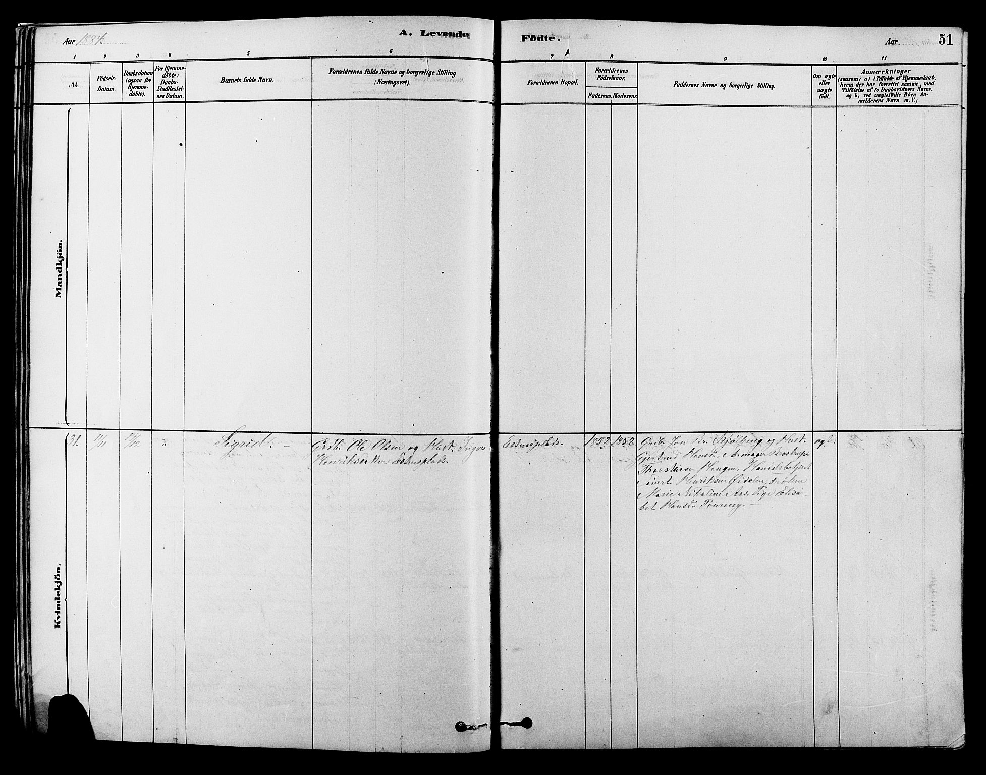 Alvdal prestekontor, AV/SAH-PREST-060/H/Ha/Hab/L0003: Parish register (copy) no. 3, 1878-1907, p. 51