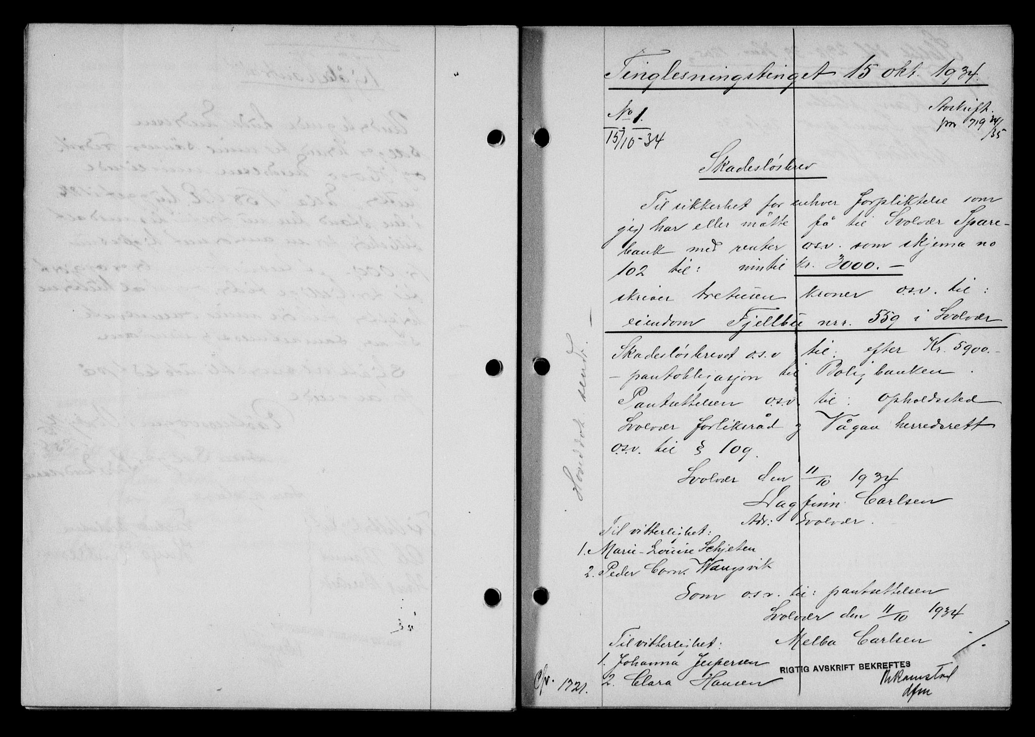 Lofoten sorenskriveri, SAT/A-0017/1/2/2C/L0030b: Mortgage book no. 30b, 1934-1934, Deed date: 15.10.1934