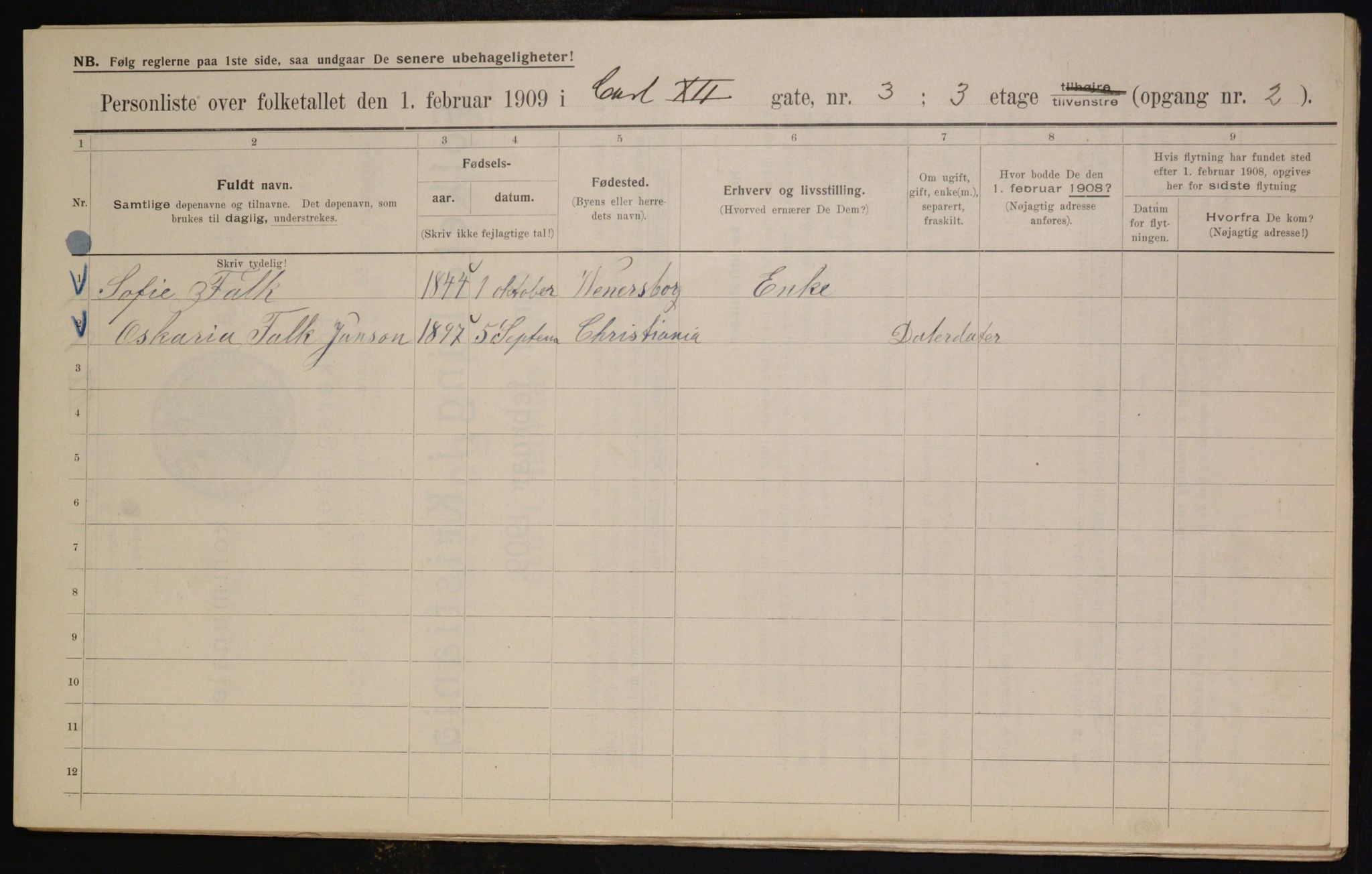 OBA, Municipal Census 1909 for Kristiania, 1909, p. 44088