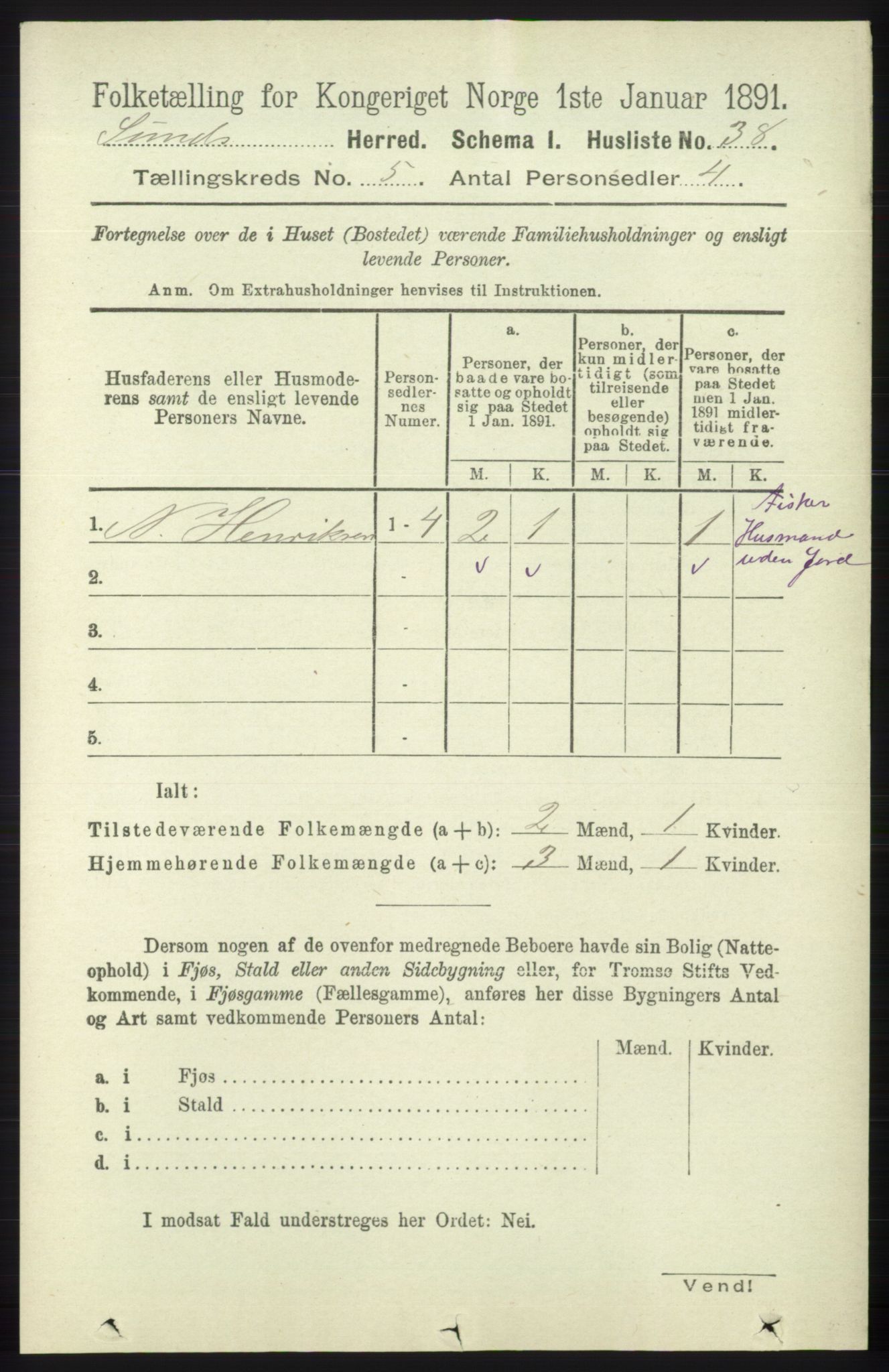 RA, 1891 census for 1245 Sund, 1891, p. 2363