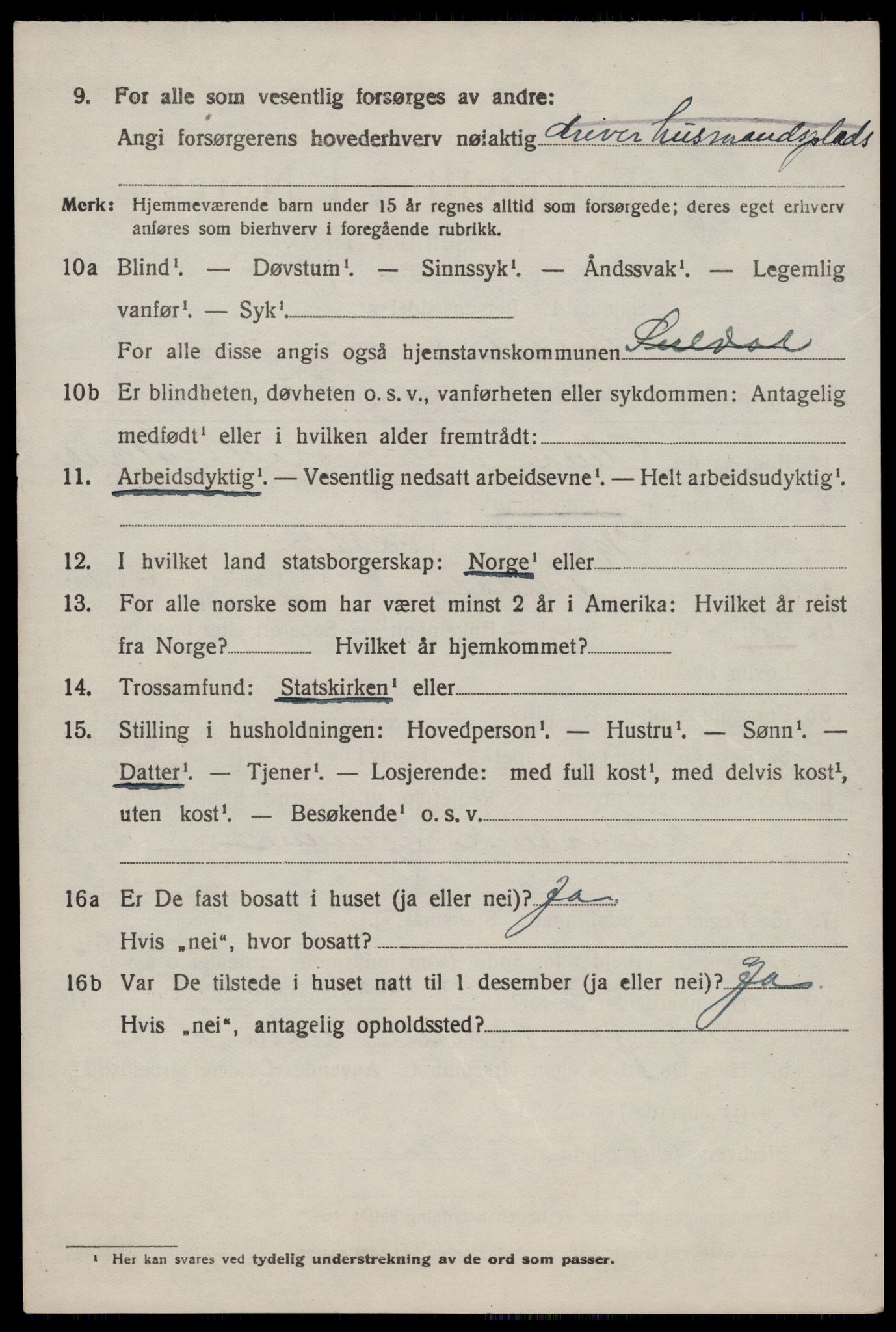 SAST, 1920 census for Suldal, 1920, p. 2153