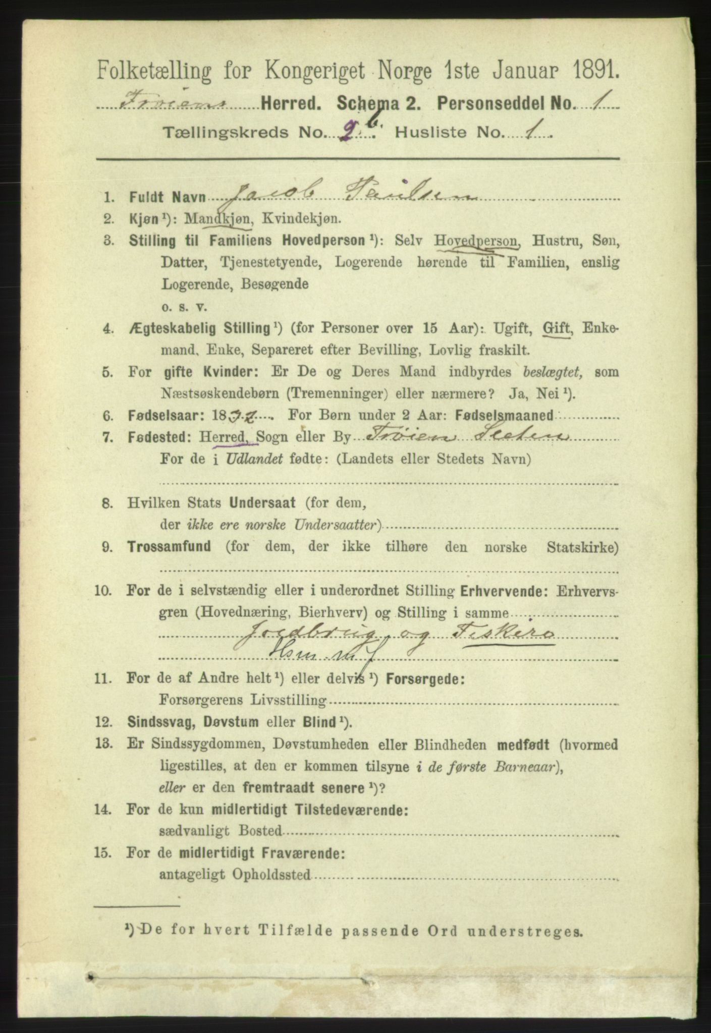 RA, 1891 census for 1619 Frøya, 1891, p. 1398