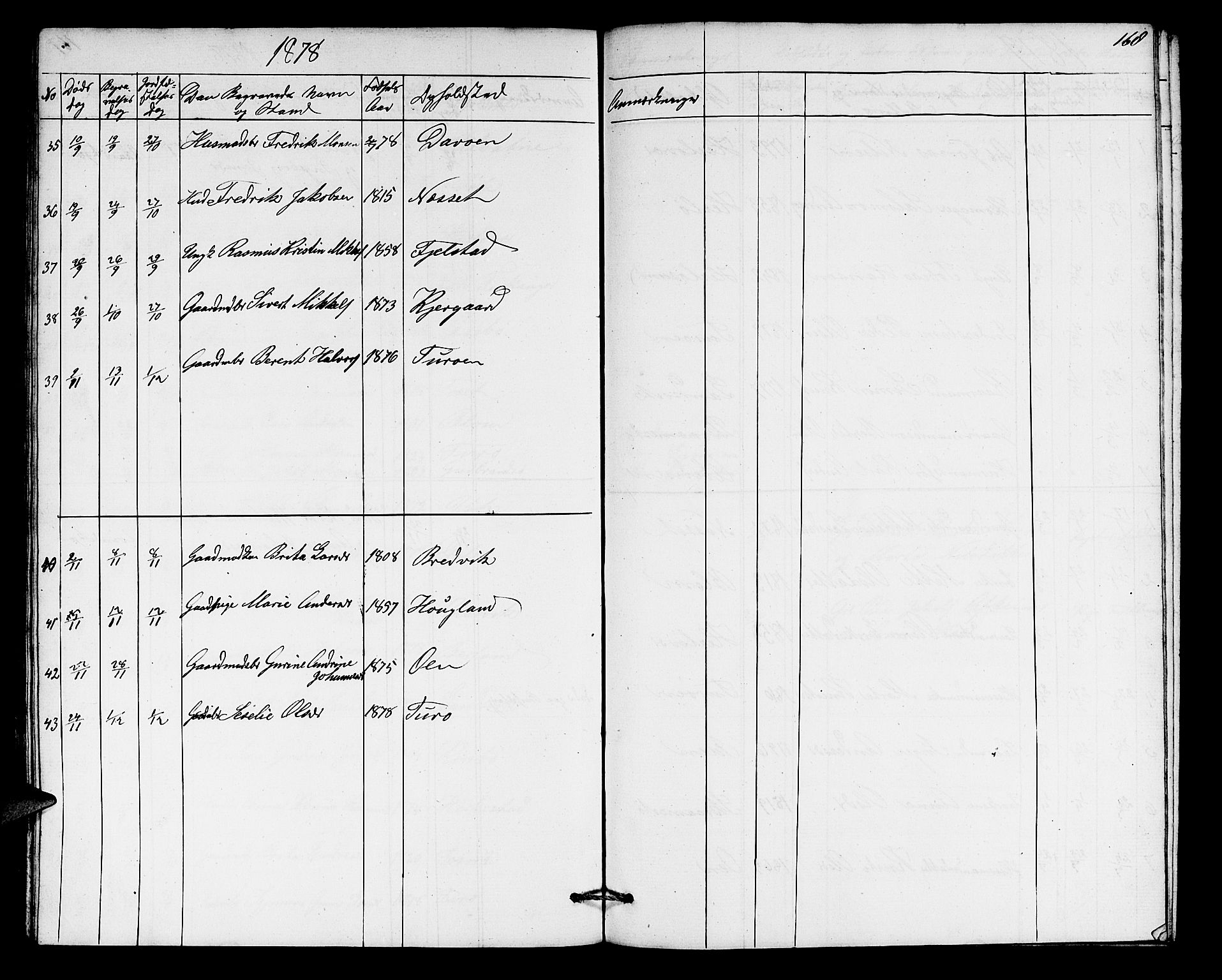 Herdla Sokneprestembete, AV/SAB-A-75701/H/Hab: Parish register (copy) no. A 1, 1859-1880, p. 168