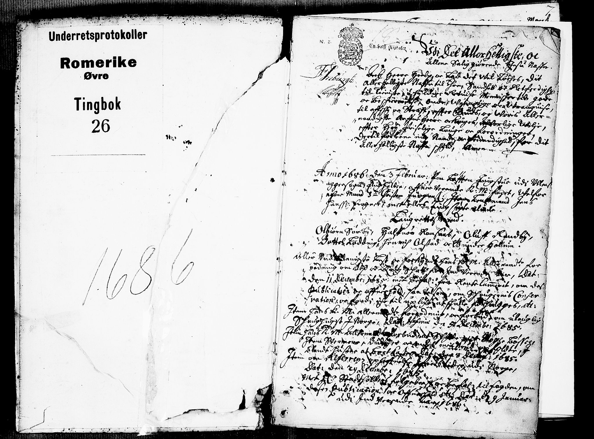 Øvre Romerike sorenskriveri, SAO/A-10649/F/Fb/L0026: Tingbok 26, 1686, p. 0b-1a