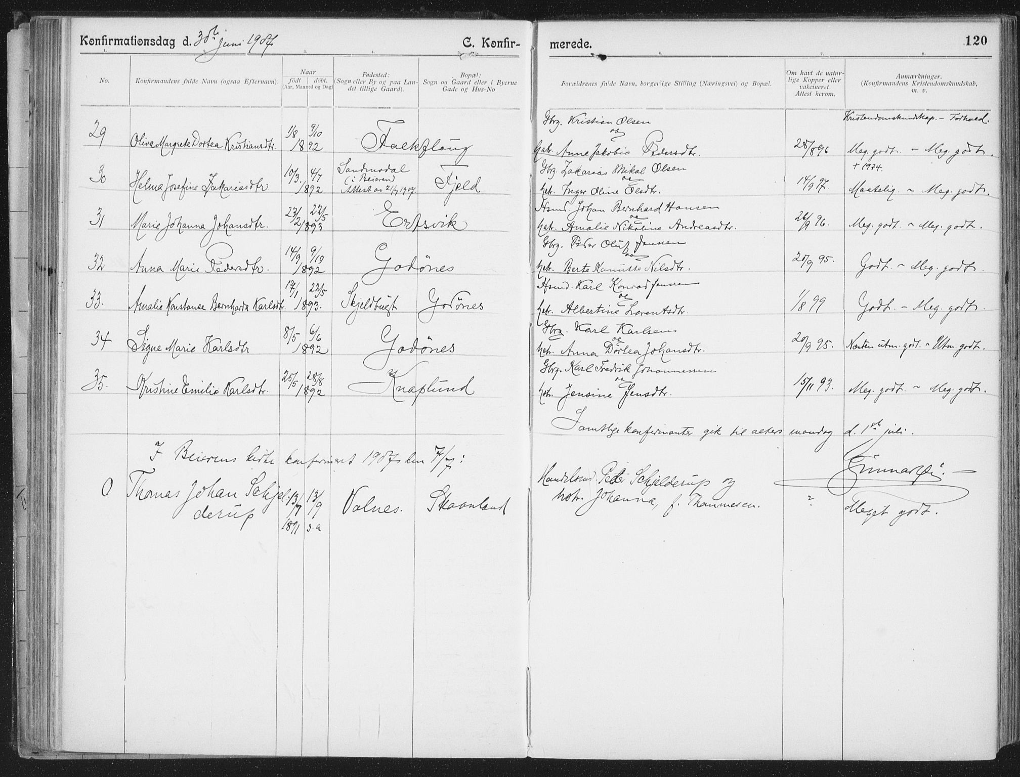 Ministerialprotokoller, klokkerbøker og fødselsregistre - Nordland, AV/SAT-A-1459/804/L0081: Parish register (official) no. 804A02, 1901-1915, p. 120