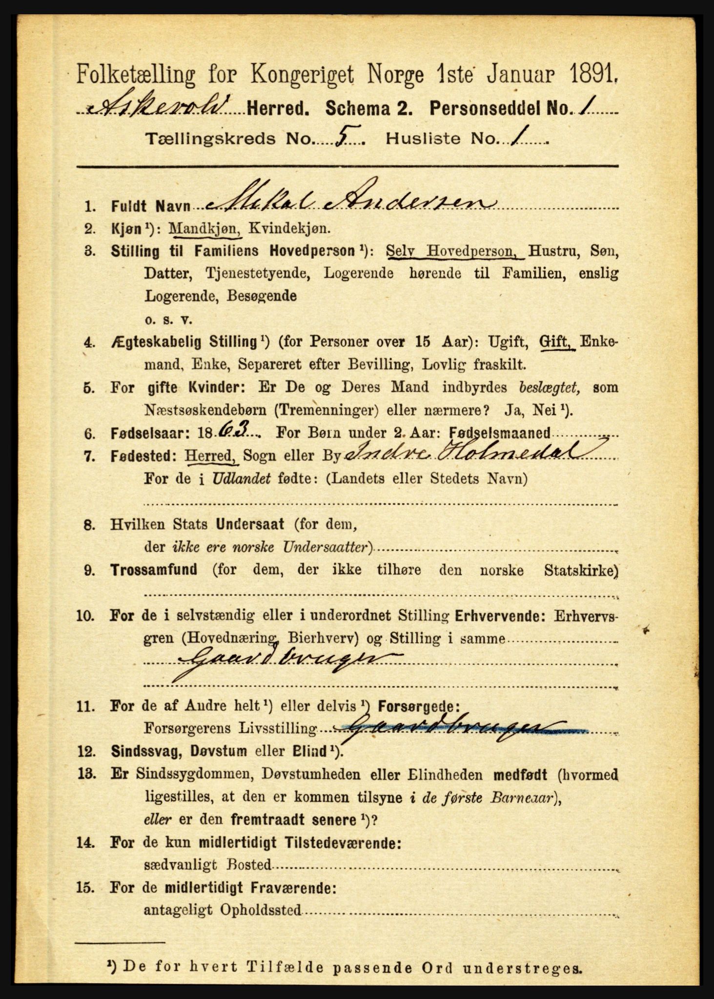 RA, 1891 census for 1428 Askvoll, 1891, p. 1515