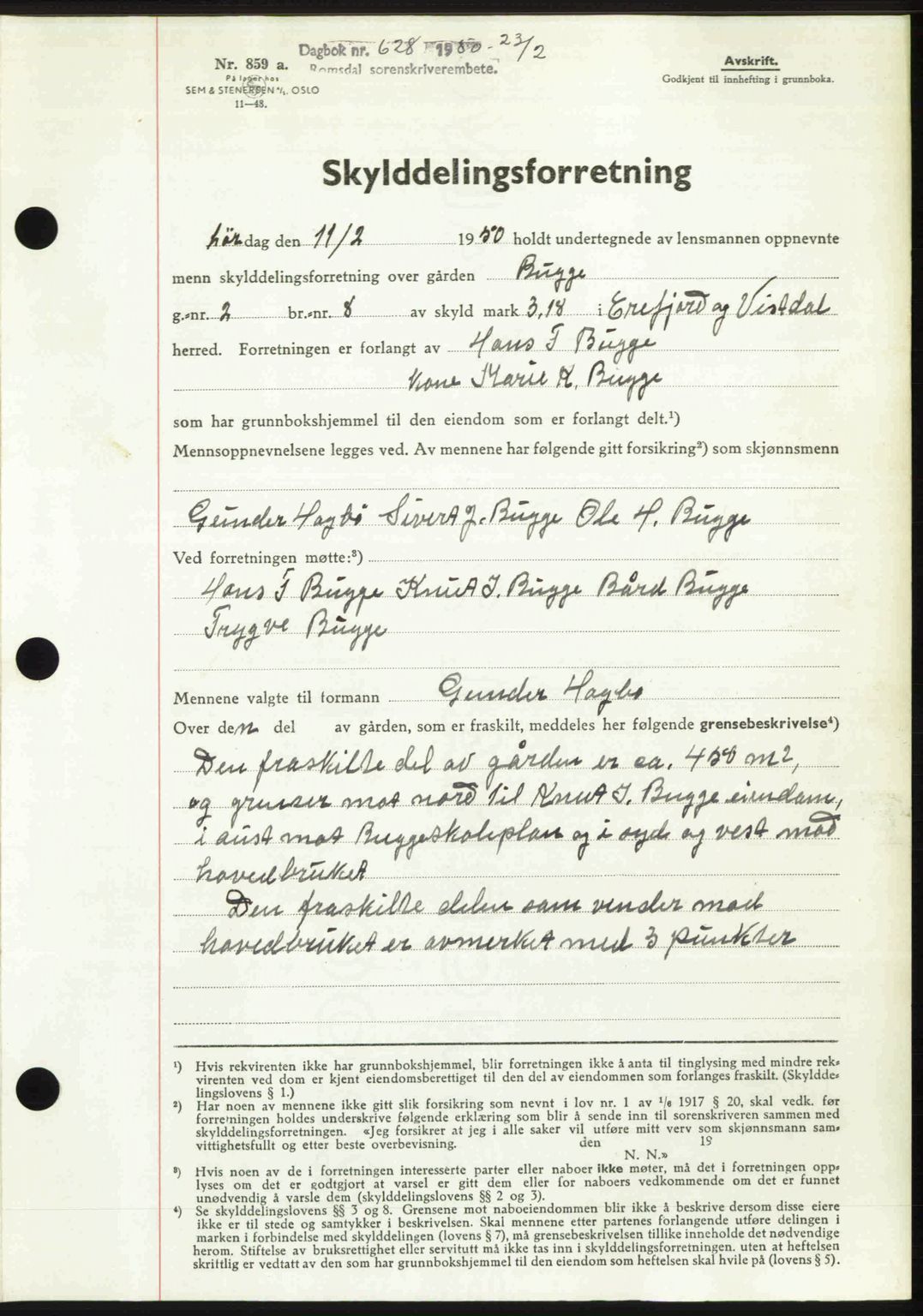 Romsdal sorenskriveri, AV/SAT-A-4149/1/2/2C: Mortgage book no. A32, 1950-1950, Diary no: : 628/1950