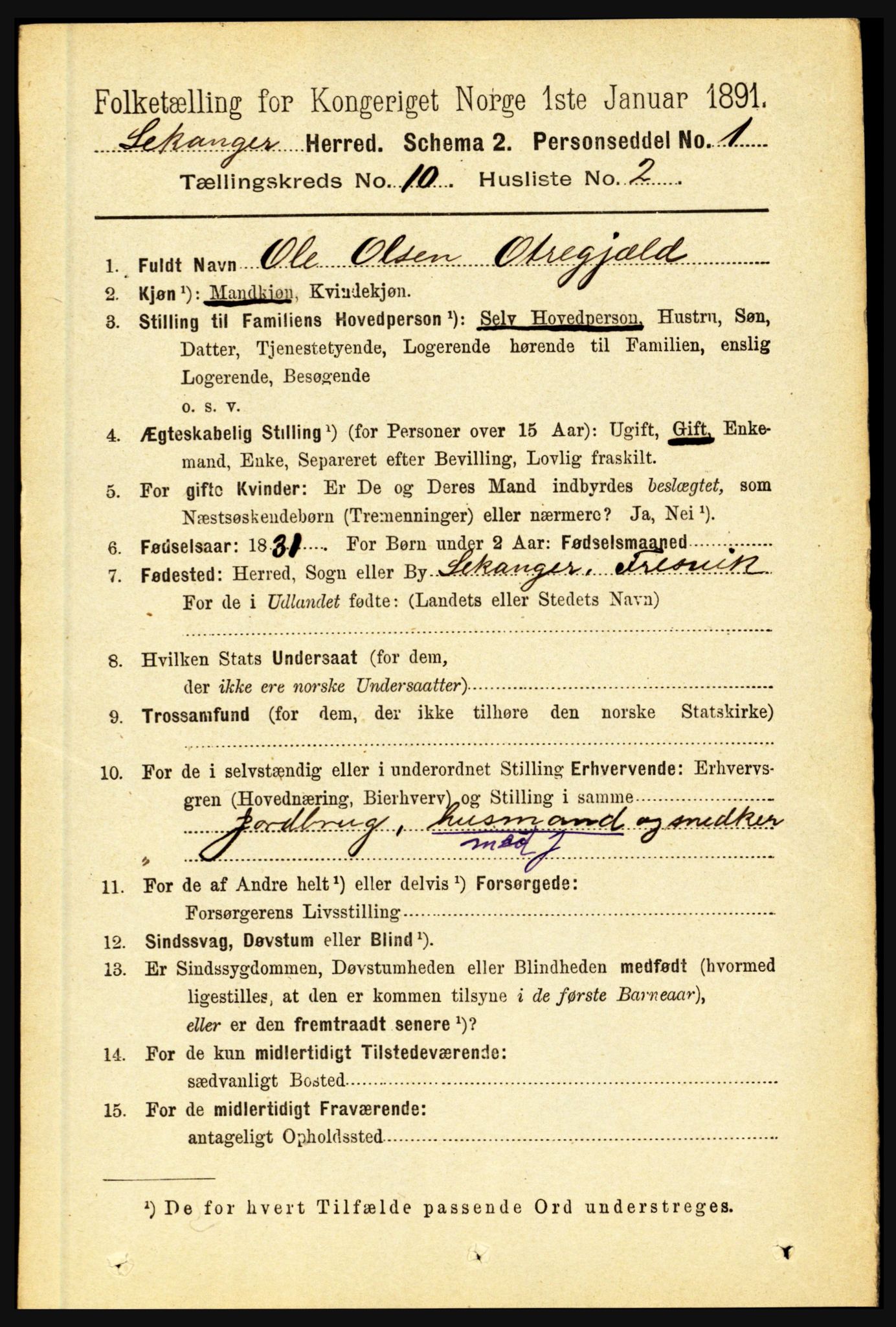 RA, 1891 census for 1419 Leikanger, 1891, p. 1821