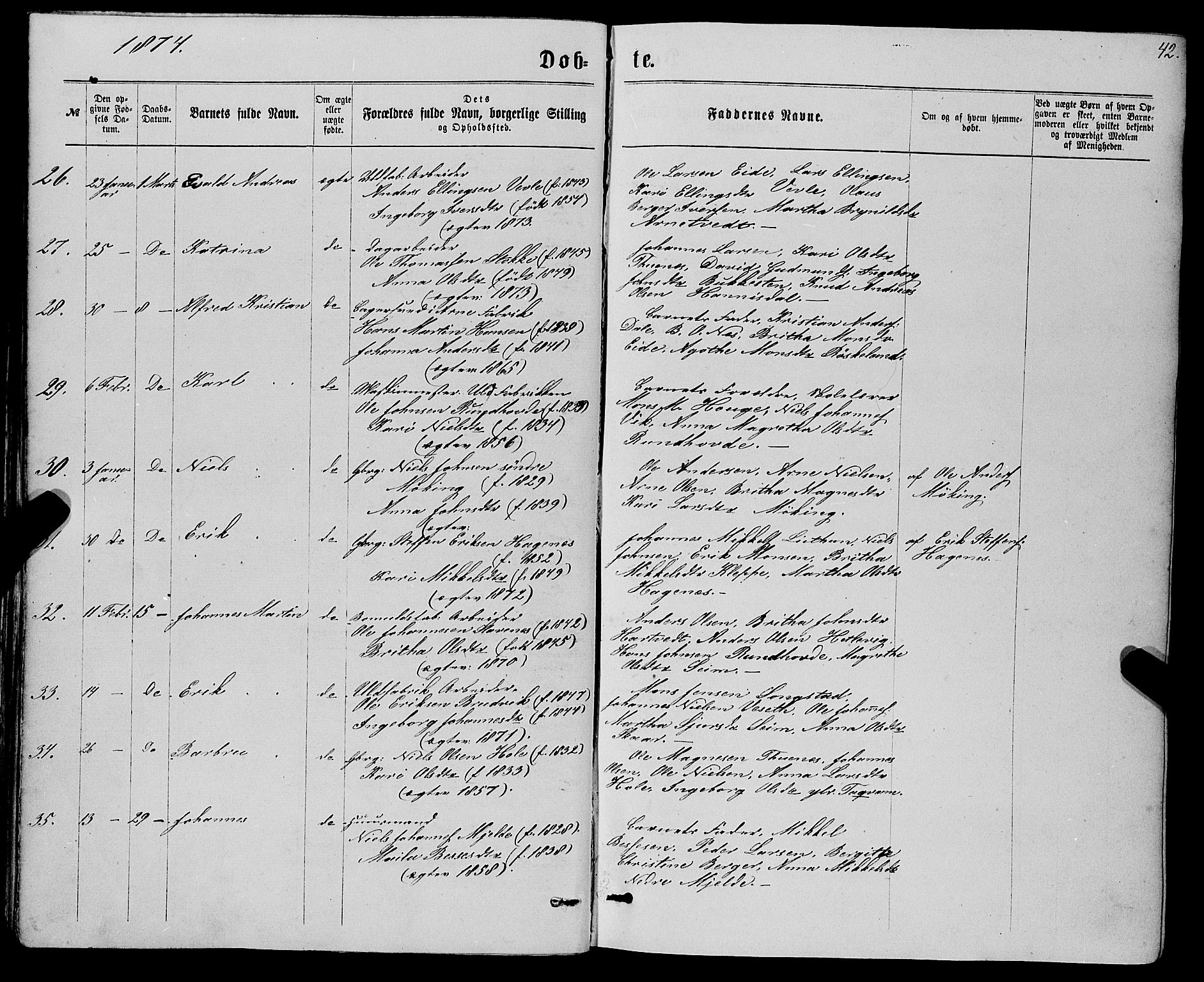 Haus sokneprestembete, SAB/A-75601/H/Haa: Parish register (official) no. A 18, 1871-1877, p. 42
