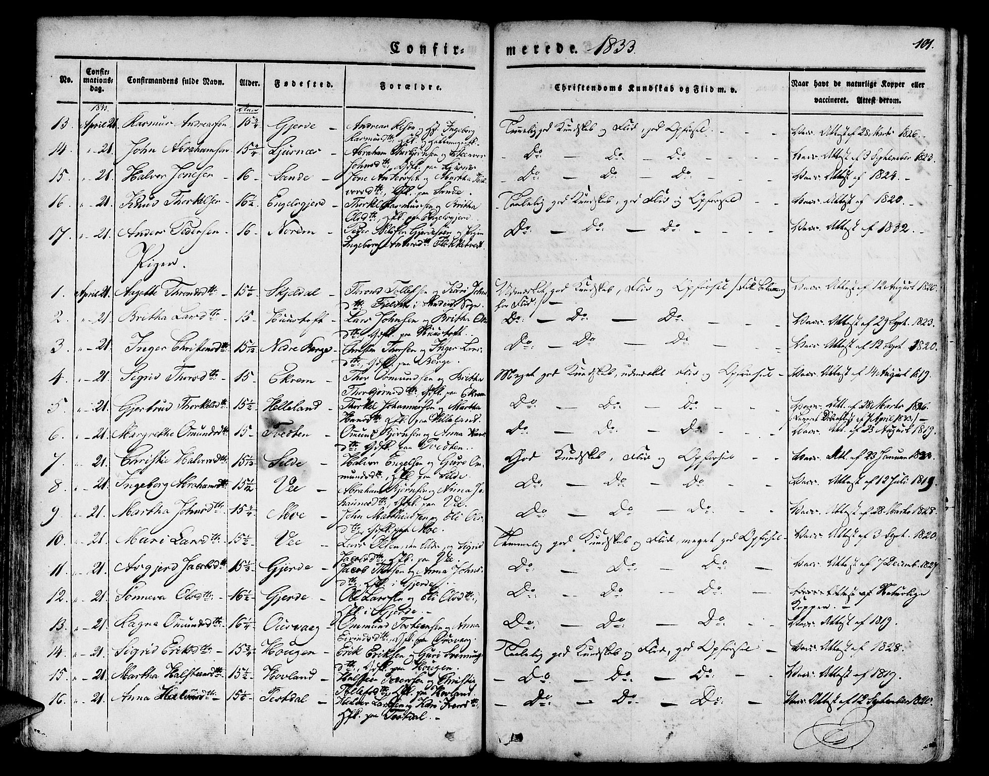 Etne sokneprestembete, AV/SAB-A-75001/H/Haa: Parish register (official) no. A 7, 1831-1847, p. 101