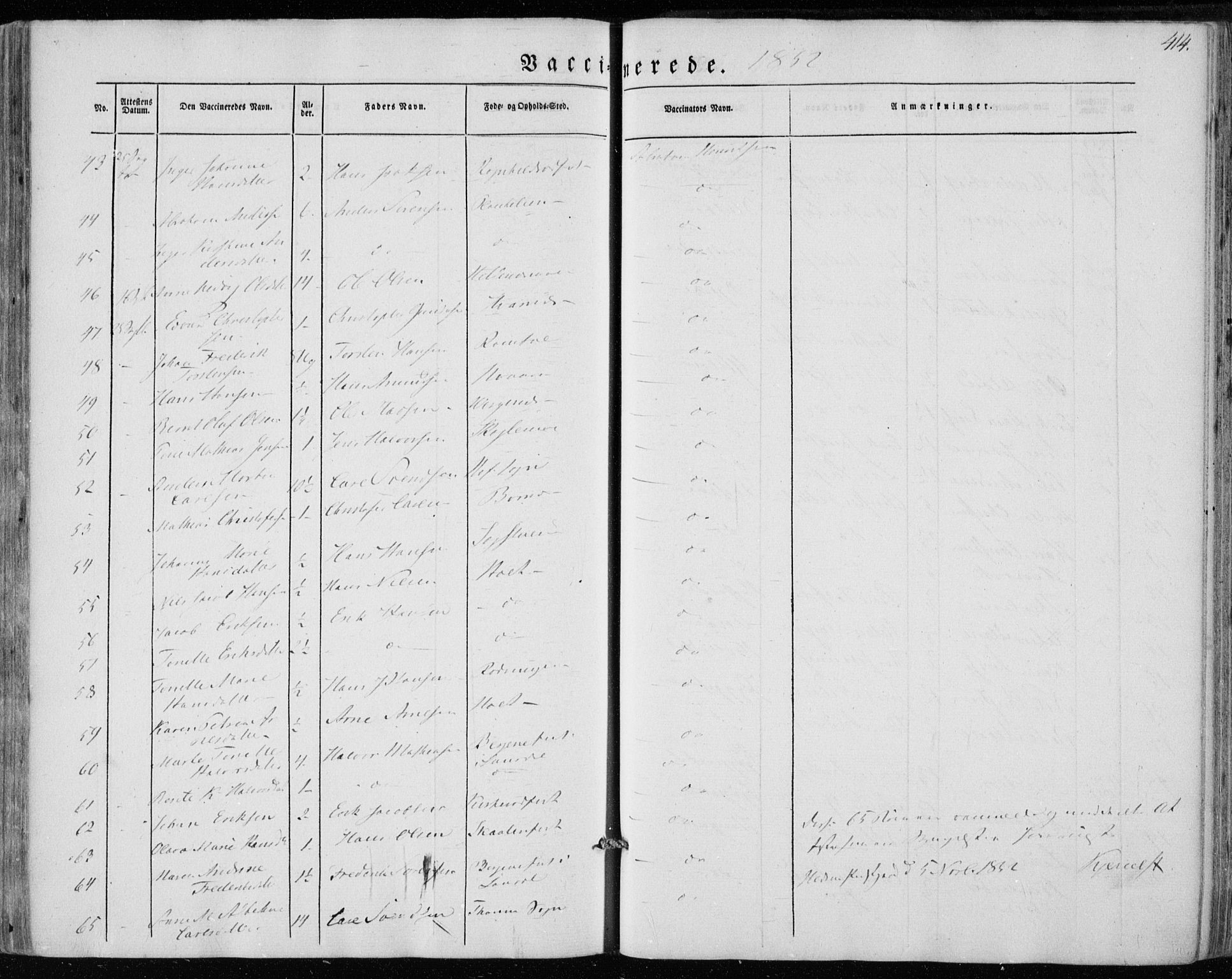 Hedrum kirkebøker, AV/SAKO-A-344/F/Fa/L0006: Parish register (official) no. I 6, 1849-1857, p. 414