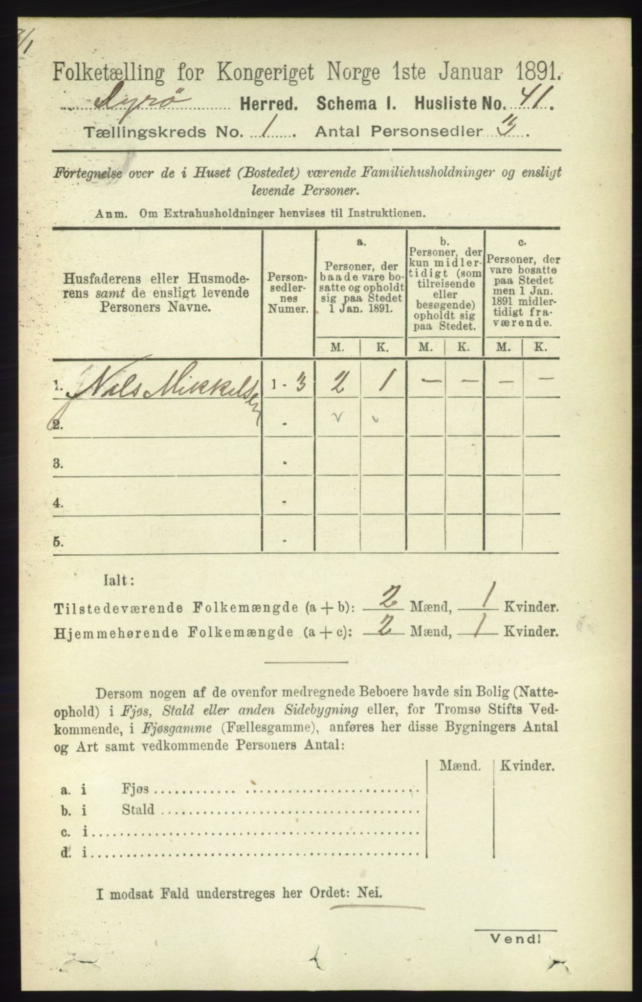 RA, 1891 census for 1926 Dyrøy, 1891, p. 56