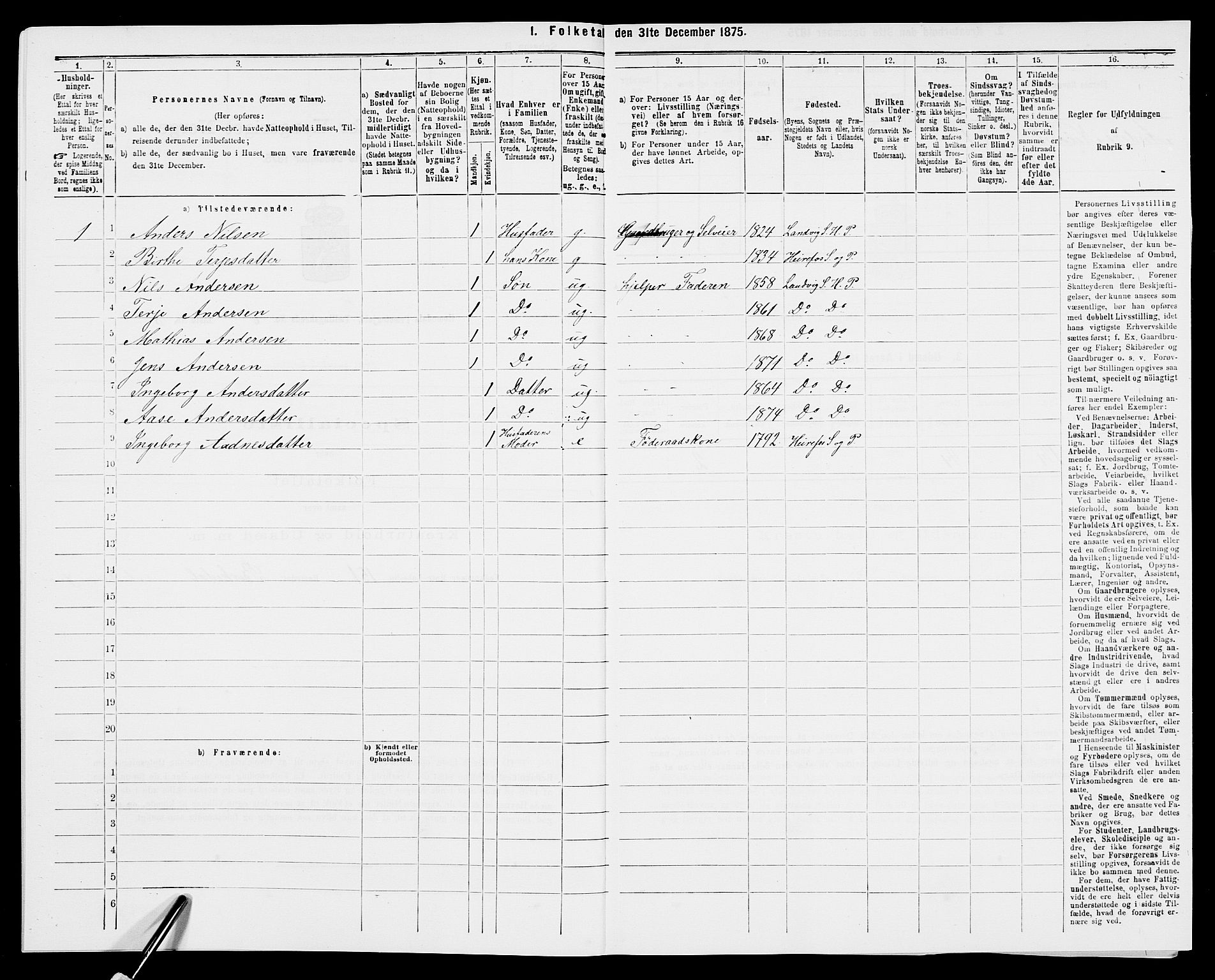 SAK, 1875 census for 0924P Homedal, 1875, p. 1053