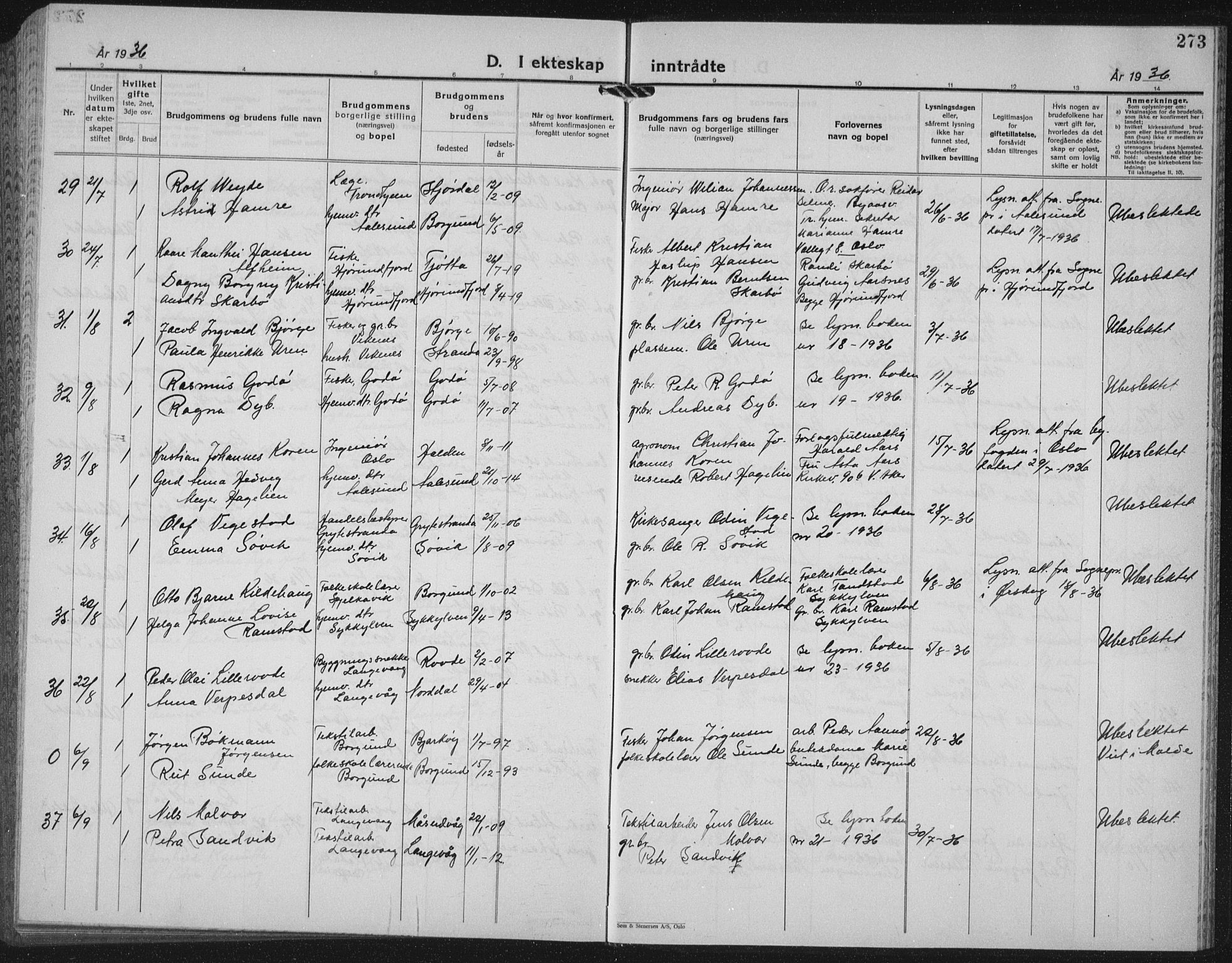 Ministerialprotokoller, klokkerbøker og fødselsregistre - Møre og Romsdal, AV/SAT-A-1454/528/L0436: Parish register (copy) no. 528C17, 1927-1939, p. 273