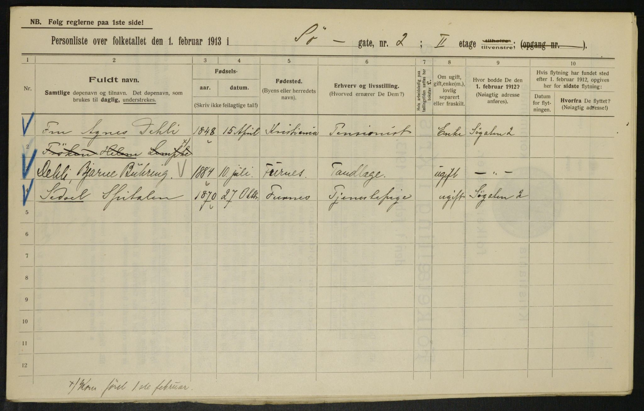 OBA, Municipal Census 1913 for Kristiania, 1913, p. 95117