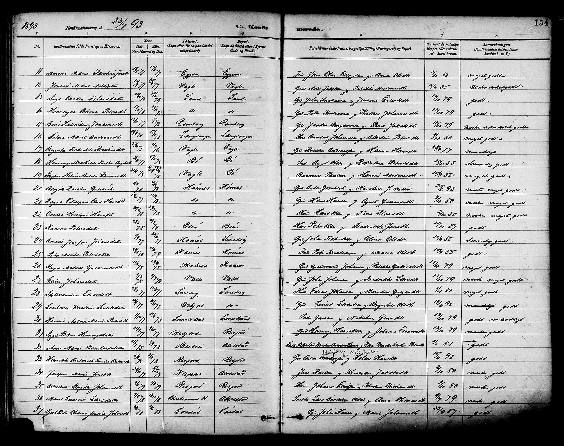 Ministerialprotokoller, klokkerbøker og fødselsregistre - Nordland, AV/SAT-A-1459/880/L1133: Parish register (official) no. 880A07, 1888-1898, p. 154