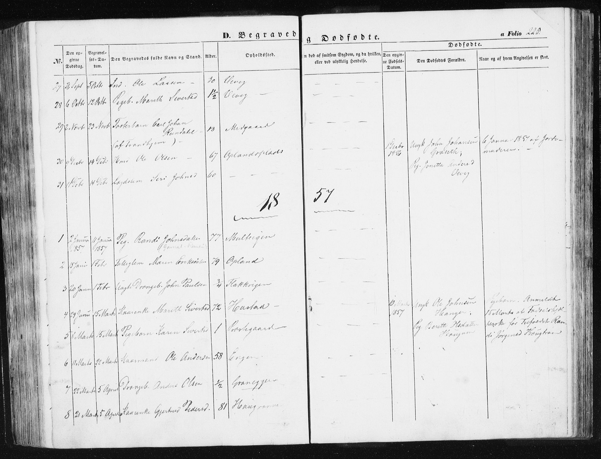Ministerialprotokoller, klokkerbøker og fødselsregistre - Sør-Trøndelag, SAT/A-1456/612/L0376: Parish register (official) no. 612A08, 1846-1859, p. 225