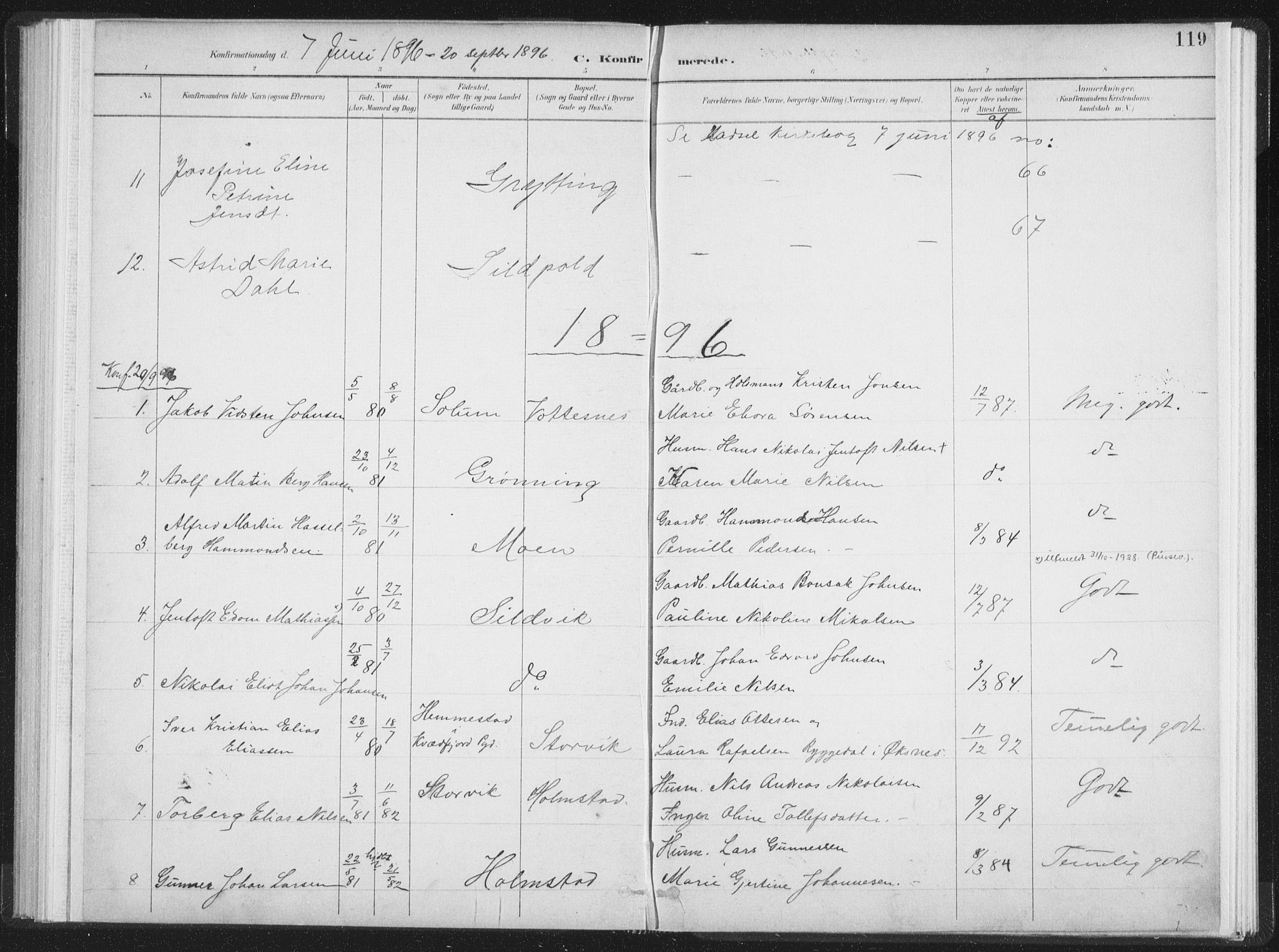Ministerialprotokoller, klokkerbøker og fødselsregistre - Nordland, SAT/A-1459/890/L1286: Parish register (official) no. 890A01, 1882-1902, p. 119