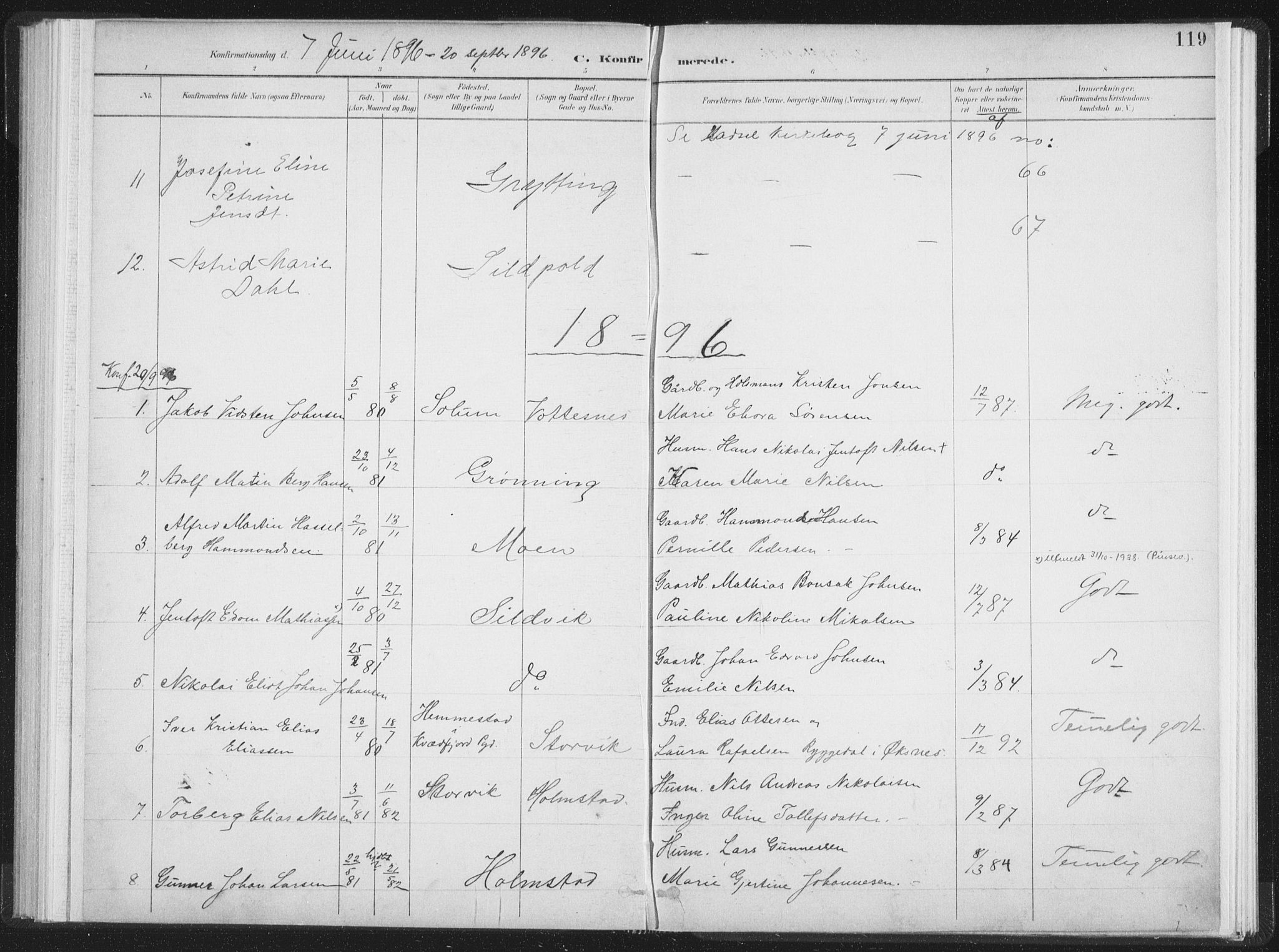 Ministerialprotokoller, klokkerbøker og fødselsregistre - Nordland, AV/SAT-A-1459/890/L1286: Parish register (official) no. 890A01, 1882-1902, p. 119