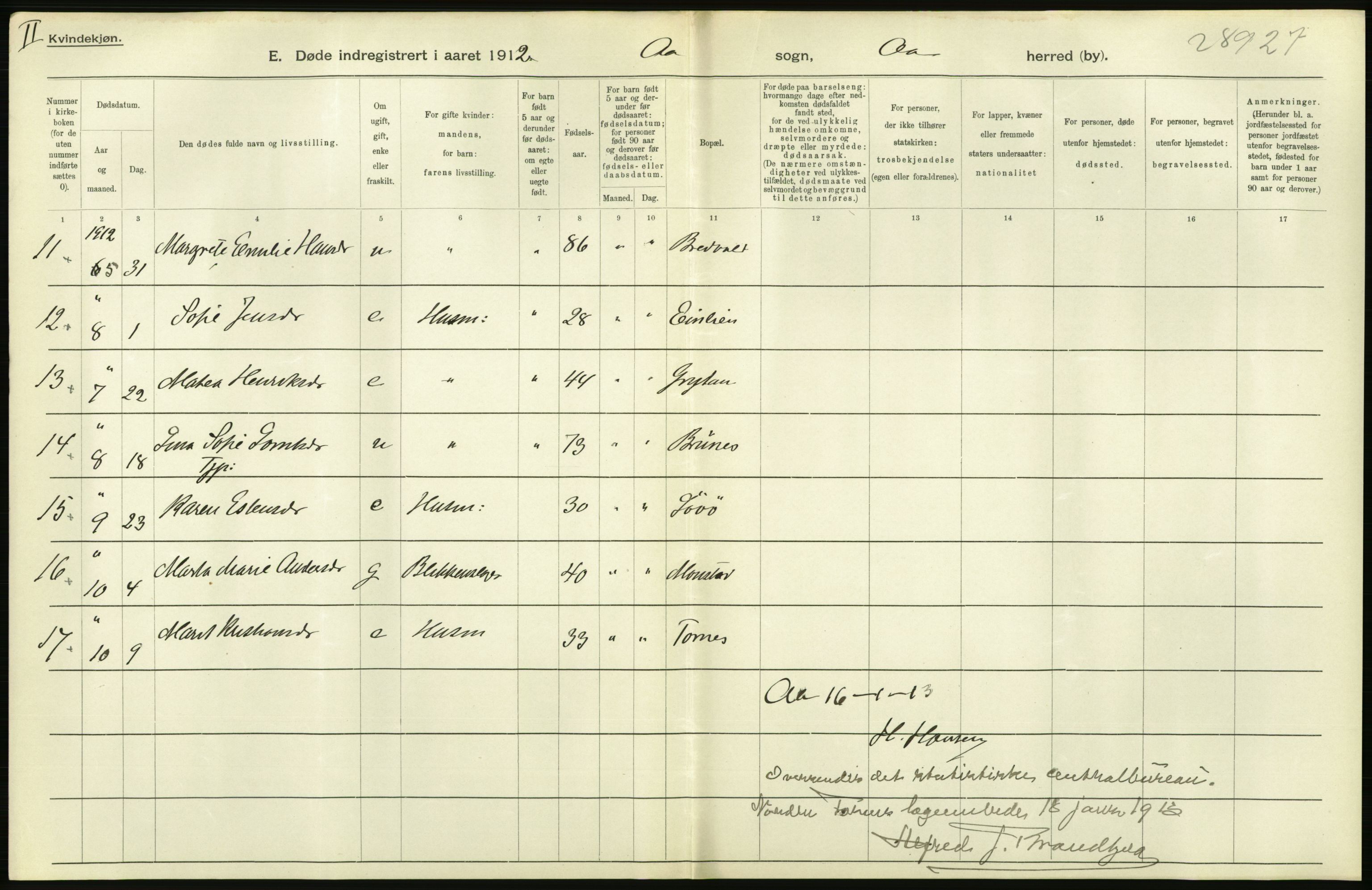 Statistisk sentralbyrå, Sosiodemografiske emner, Befolkning, AV/RA-S-2228/D/Df/Dfb/Dfbb/L0042: S. Trondhjems amt: Døde. Bygder., 1912, p. 58