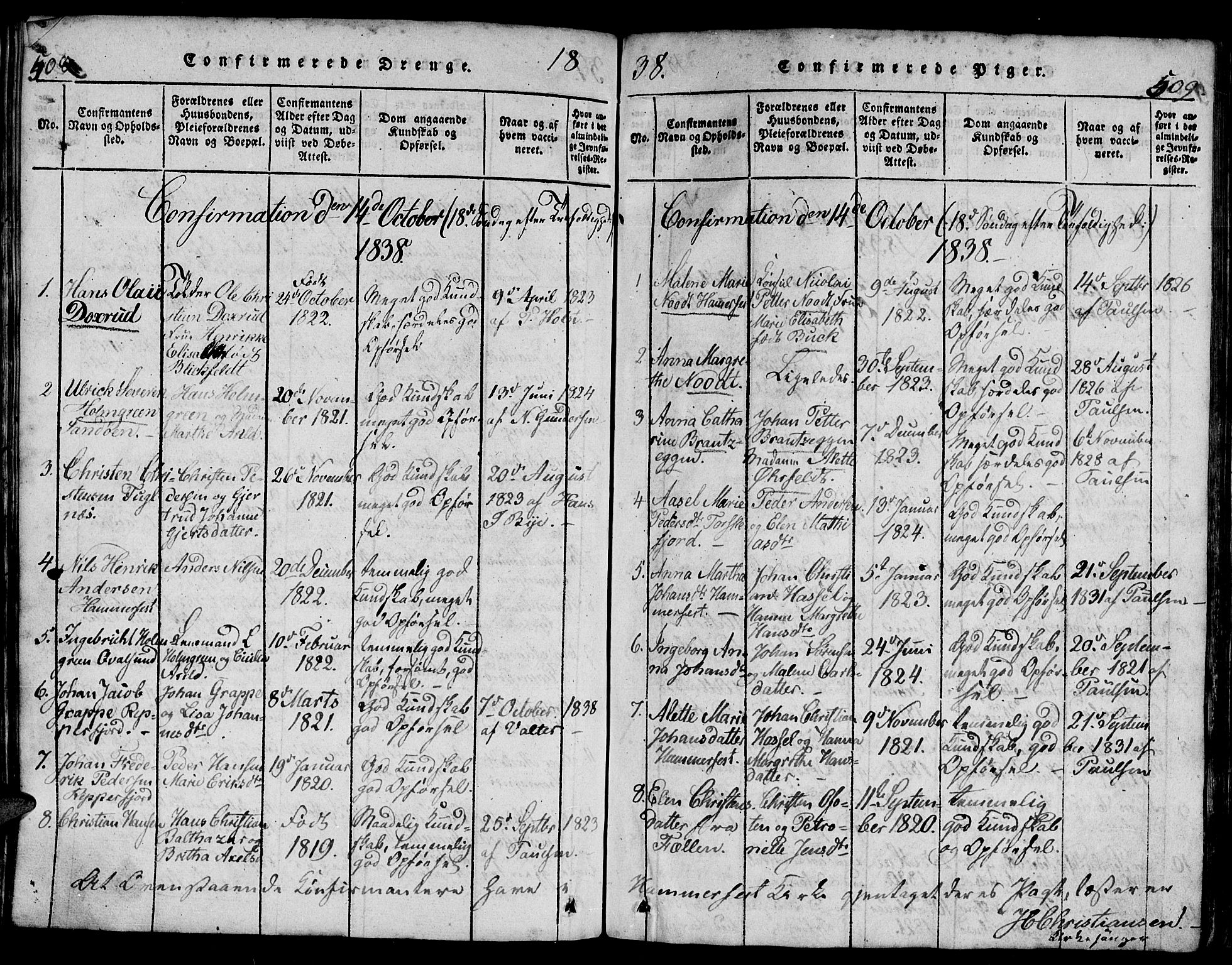 Hammerfest sokneprestkontor, SATØ/S-1347/H/Hb/L0001.klokk: Parish register (copy) no. 1, 1822-1850, p. 508-509