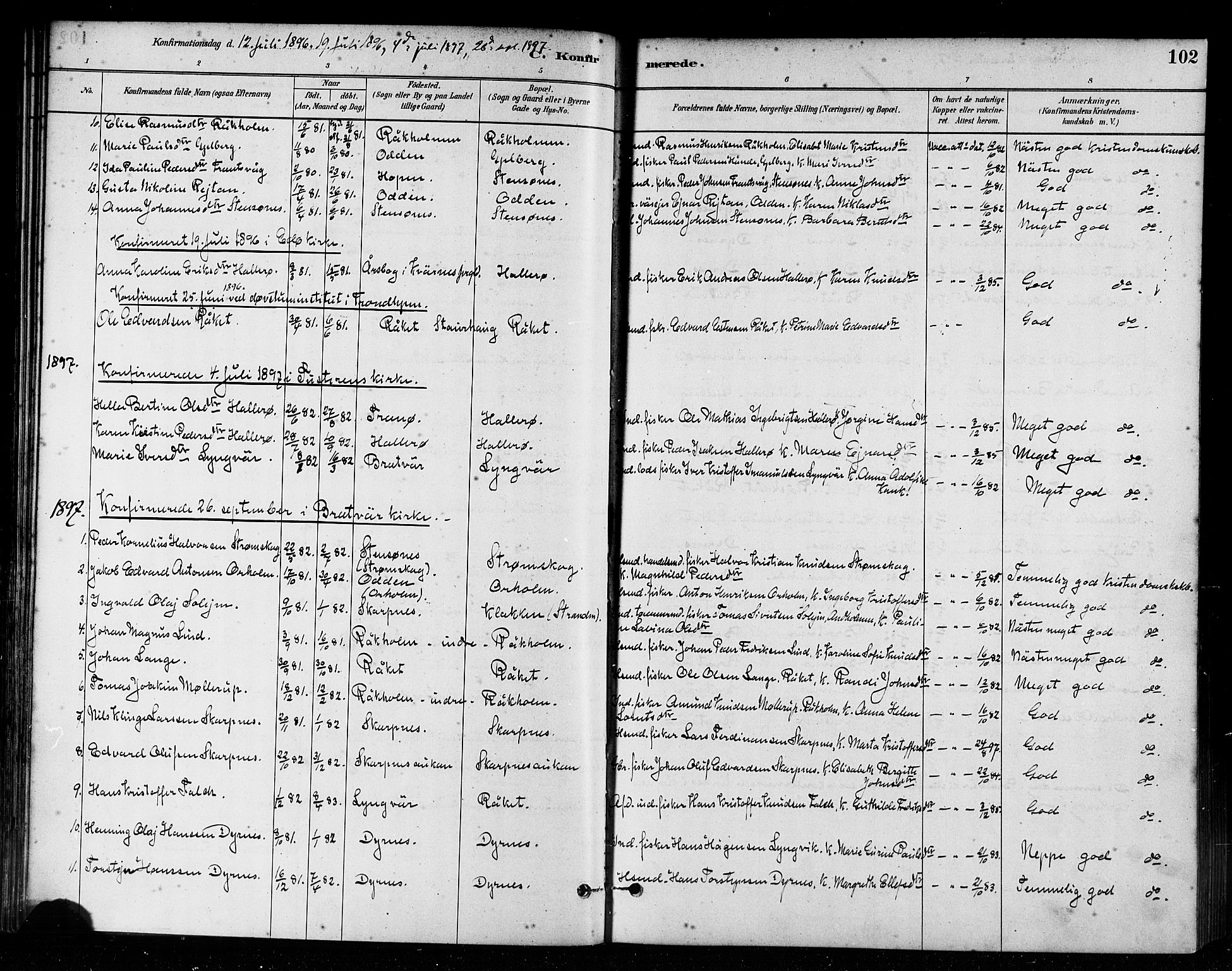 Ministerialprotokoller, klokkerbøker og fødselsregistre - Møre og Romsdal, AV/SAT-A-1454/582/L0947: Parish register (official) no. 582A01, 1880-1900, p. 102