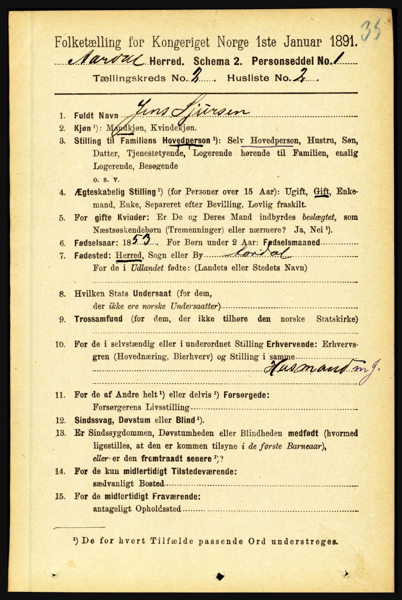 RA, 1891 census for 1424 Årdal, 1891, p. 172