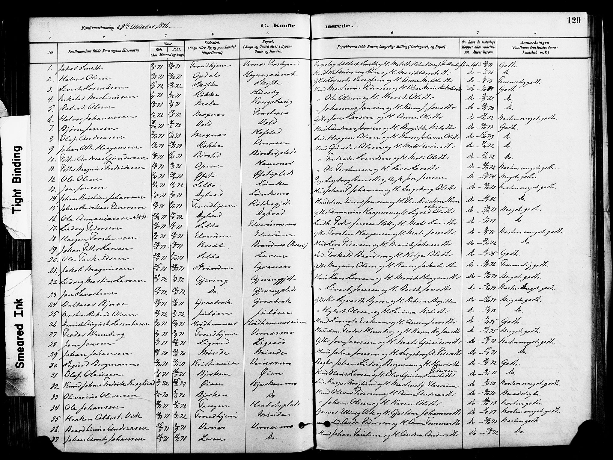 Ministerialprotokoller, klokkerbøker og fødselsregistre - Nord-Trøndelag, AV/SAT-A-1458/709/L0077: Parish register (official) no. 709A17, 1880-1895, p. 129