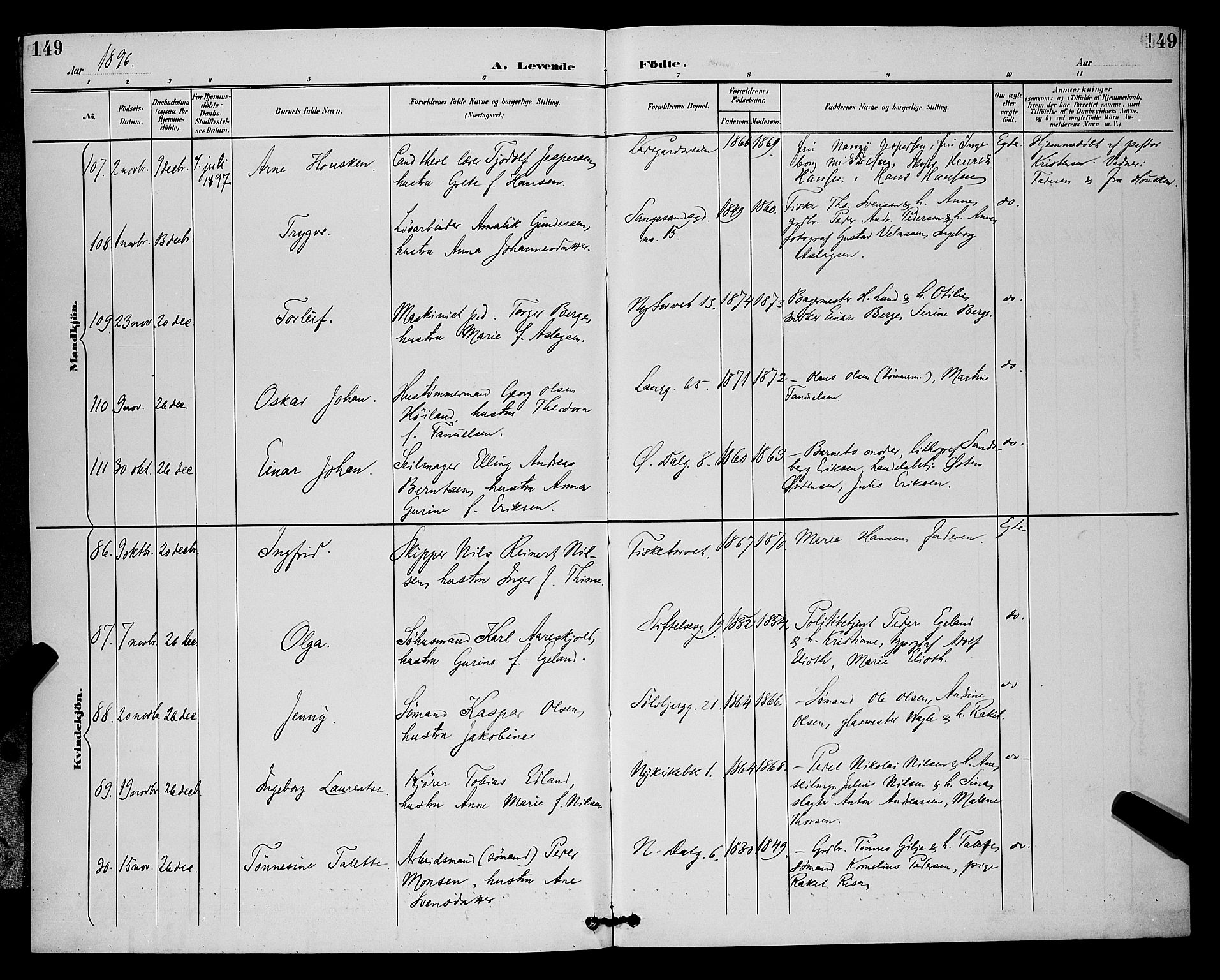 St. Petri sokneprestkontor, AV/SAST-A-101813/001/30/30BB/L0006: Parish register (copy) no. B 6, 1890-1897, p. 149