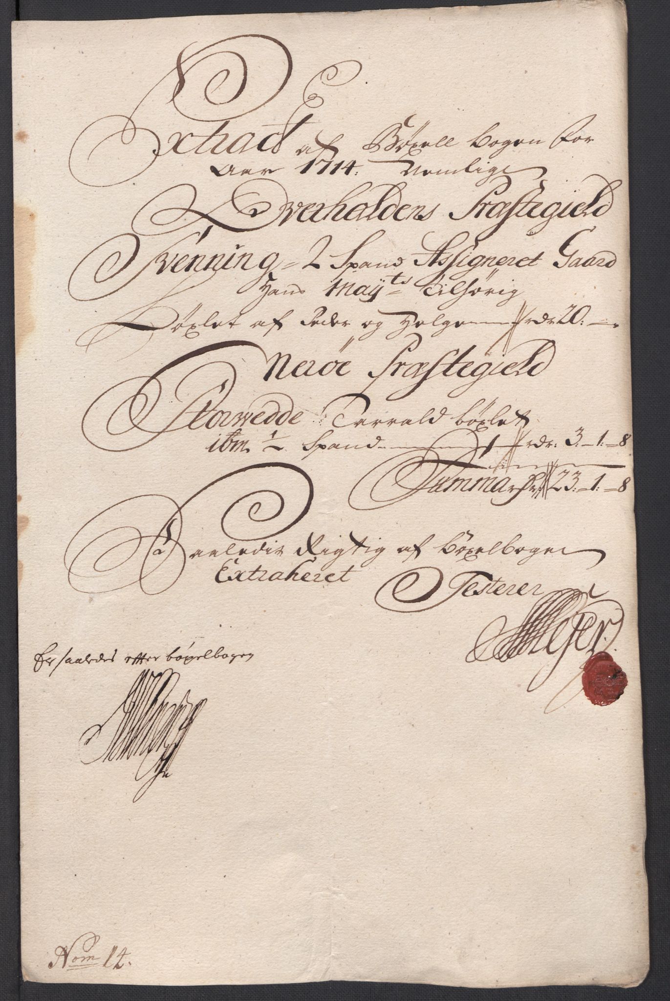 Rentekammeret inntil 1814, Reviderte regnskaper, Fogderegnskap, RA/EA-4092/R64/L4435: Fogderegnskap Namdal, 1714, p. 156
