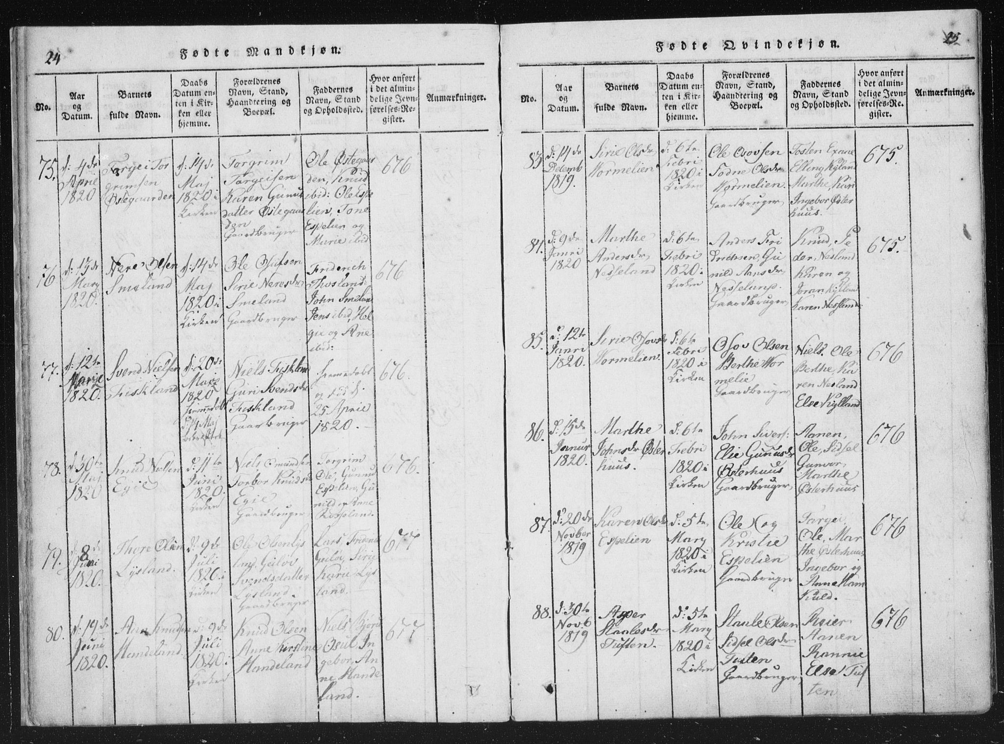 Åseral sokneprestkontor, AV/SAK-1111-0051/F/Fa/L0001: Parish register (official) no. A 1, 1815-1853, p. 24-25