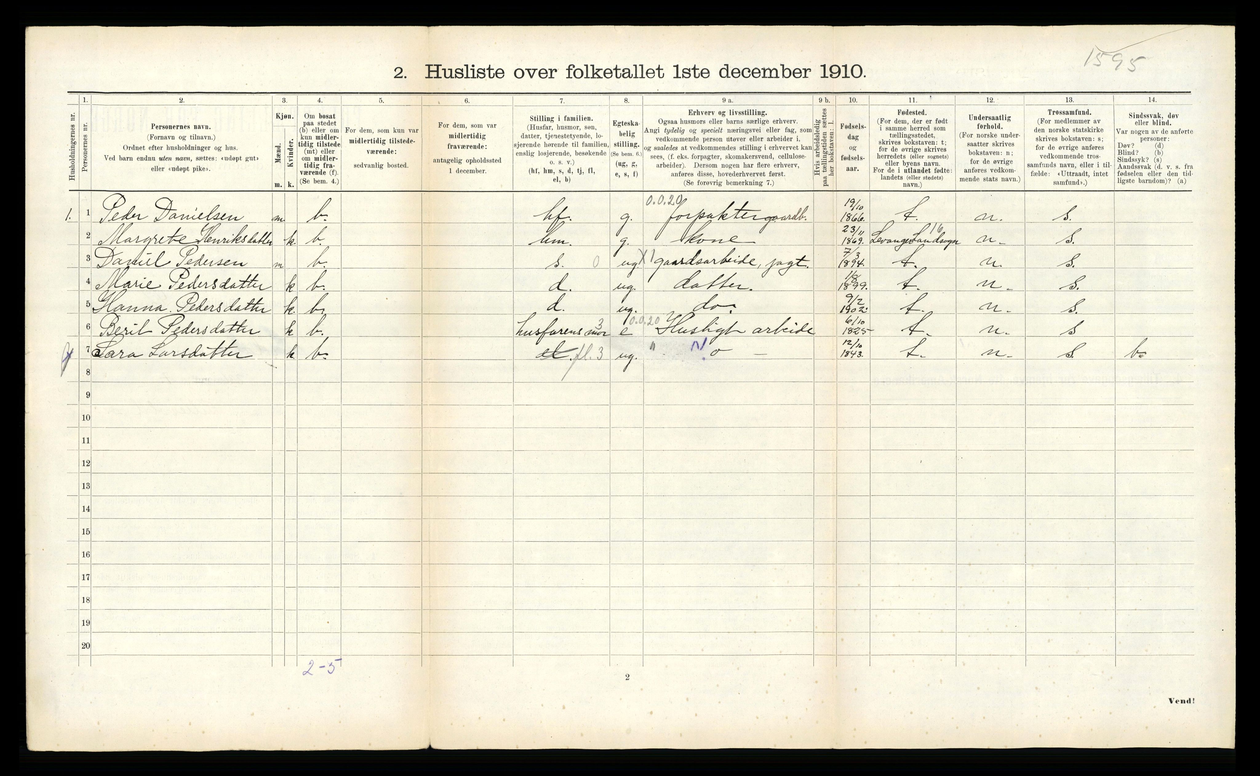 RA, 1910 census for Meråker, 1910, p. 615