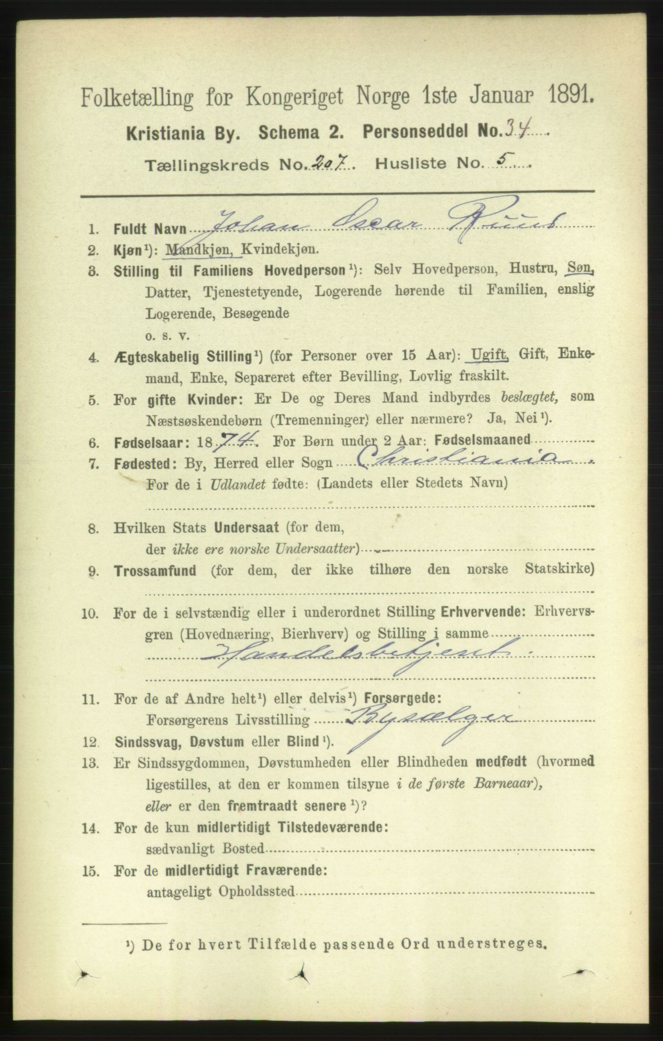 RA, 1891 census for 0301 Kristiania, 1891, p. 124497