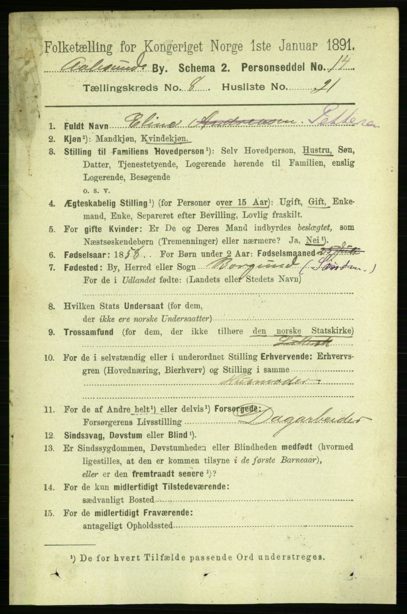 RA, 1891 census for 1501 Ålesund, 1891, p. 6006