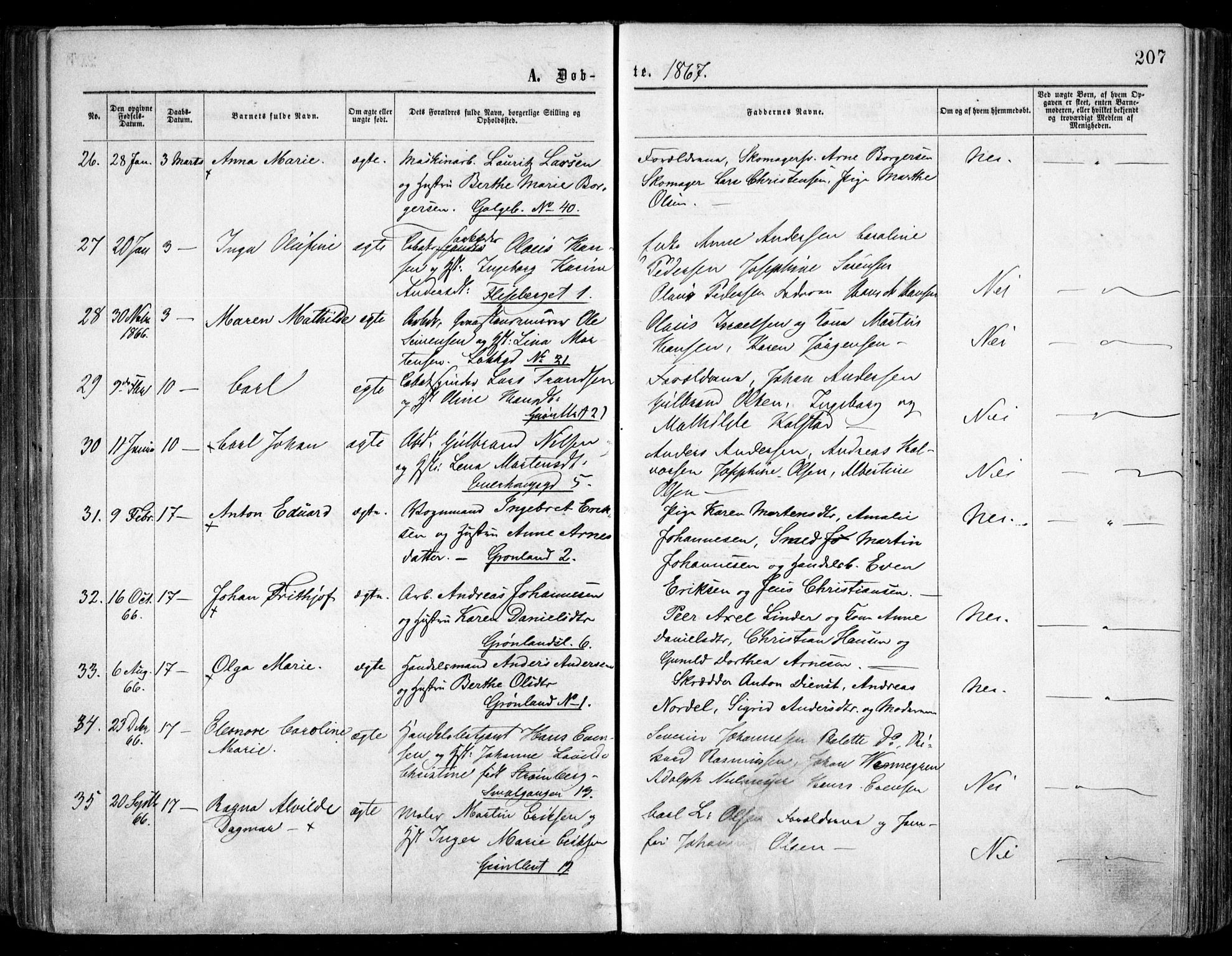 Grønland prestekontor Kirkebøker, AV/SAO-A-10848/F/Fa/L0002: Parish register (official) no. 2, 1862-1868, p. 207