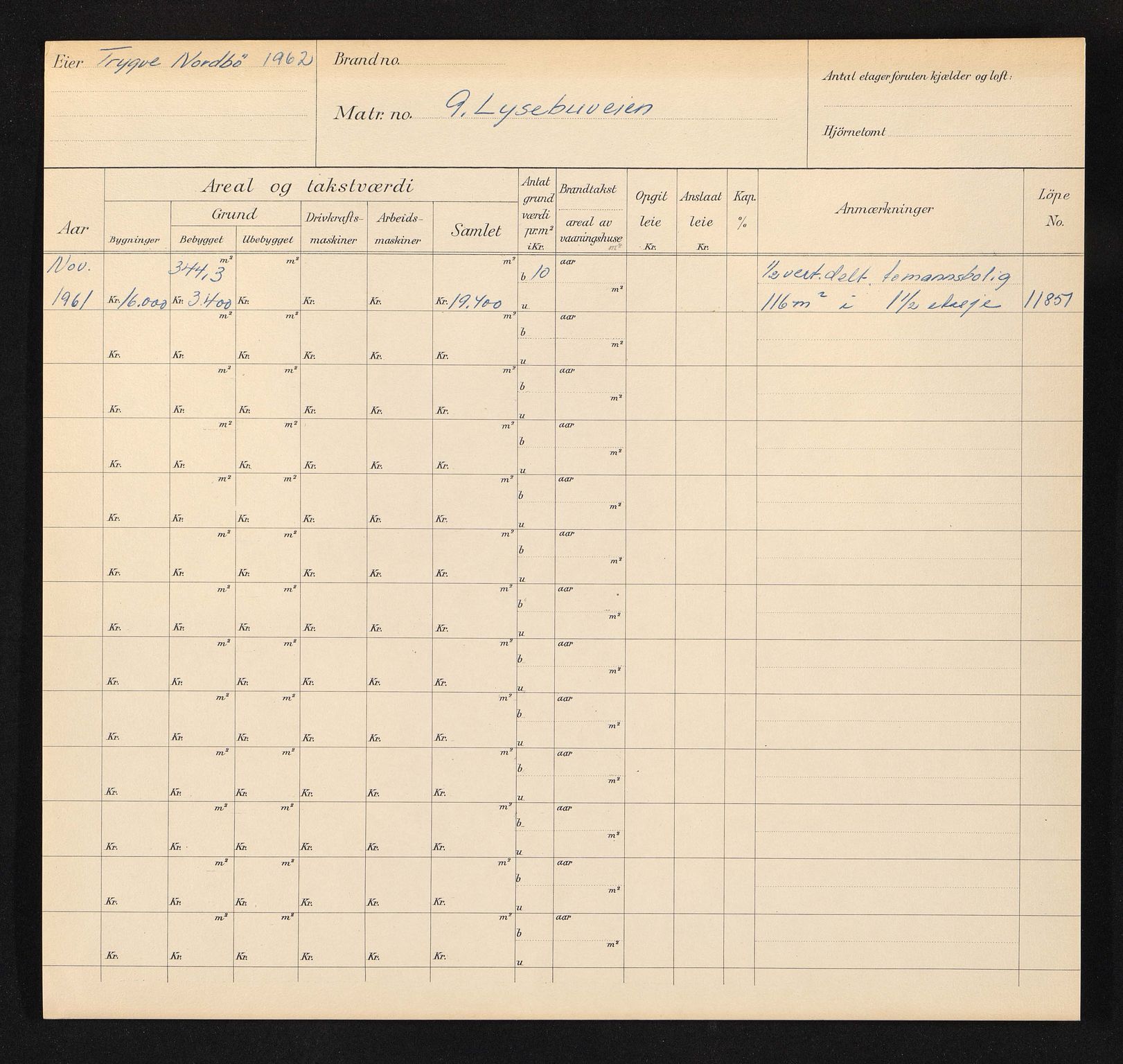 Stavanger kommune. Skattetakstvesenet, BYST/A-0440/F/Fa/Faa/L0029/0002: Skattetakstkort / Lysebuveien 1 - Lysefjordgata 31