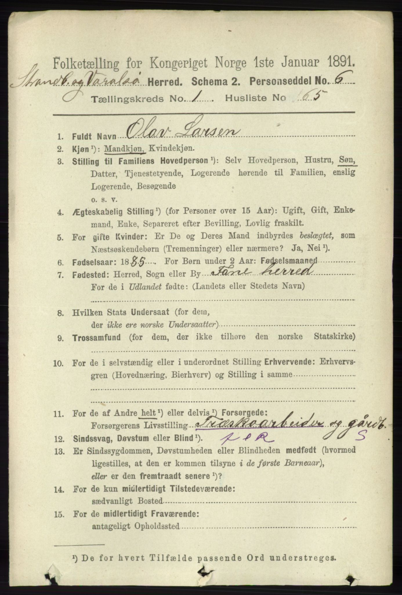 RA, 1891 census for 1226 Strandebarm og Varaldsøy, 1891, p. 506