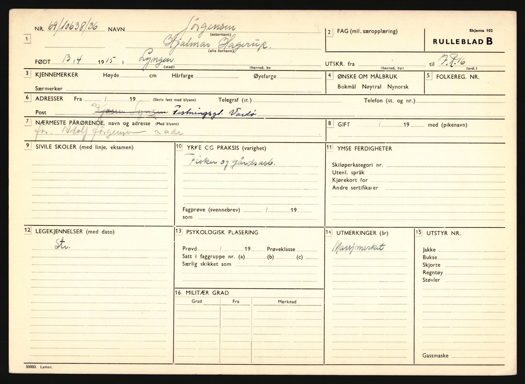 Forsvaret, Troms infanteriregiment nr. 16, AV/RA-RAFA-3146/P/Pa/L0020: Rulleblad for regimentets menige mannskaper, årsklasse 1936, 1936, p. 677