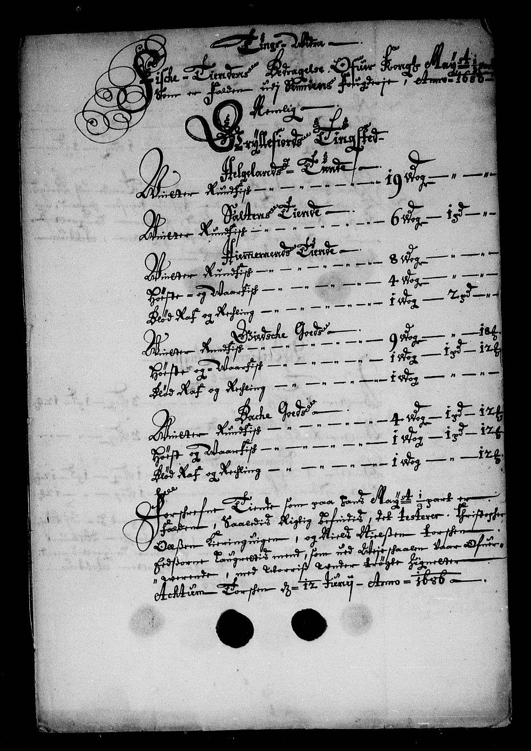 Rentekammeret inntil 1814, Reviderte regnskaper, Stiftamtstueregnskaper, Trondheim stiftamt og Nordland amt, AV/RA-EA-6044/R/Rg/L0085: Trondheim stiftamt og Nordland amt, 1686